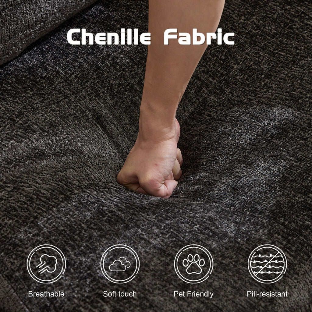 Compression Sofa,Convertible Floor Sofa Bed with Fixed-Shape Frame, Loveseats Boneless Modular Sectional Sofa,No Assembly Required,Chenille fabric,for Living Room Bedroom,Black