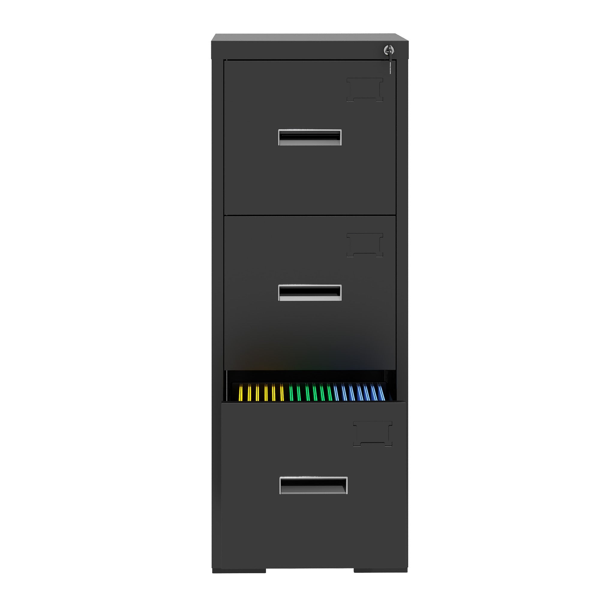 Metal Vertical File Cabinet with Lock and Card Slot for A4 Legal/Letter Size, Black, Durable Steel, 40.4H x 17.7W x 15.2L inches