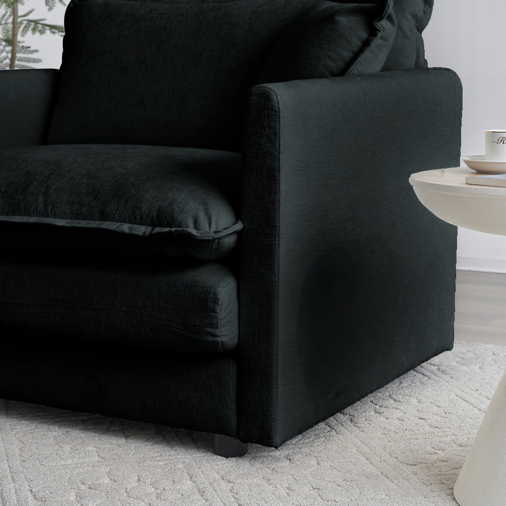 Sofa Set of 2 Chenille Couch, 2+3 Seater Sofa Set Deep Seat Sofa, Modern Sofa Set for Living Room, Black Chenille