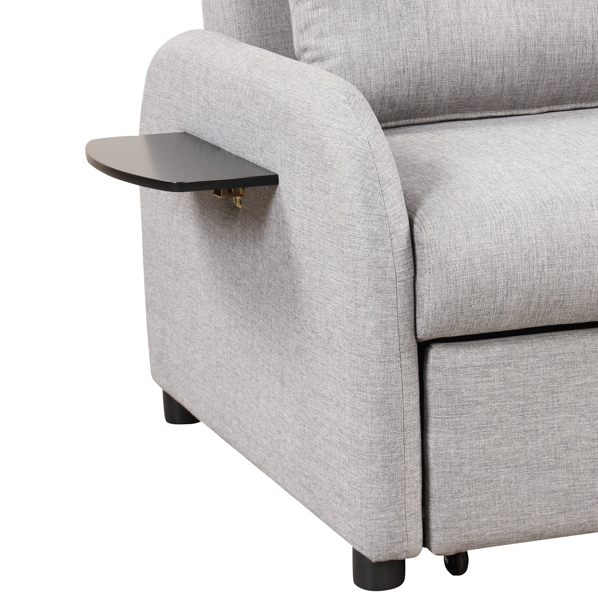 3-in-1 Pull Out Sofa Sleeper with Wing Table and USB Charge, Gray Linen, Iron Frame, 36.2-71.7'D x 42.9'W x 35.8'H