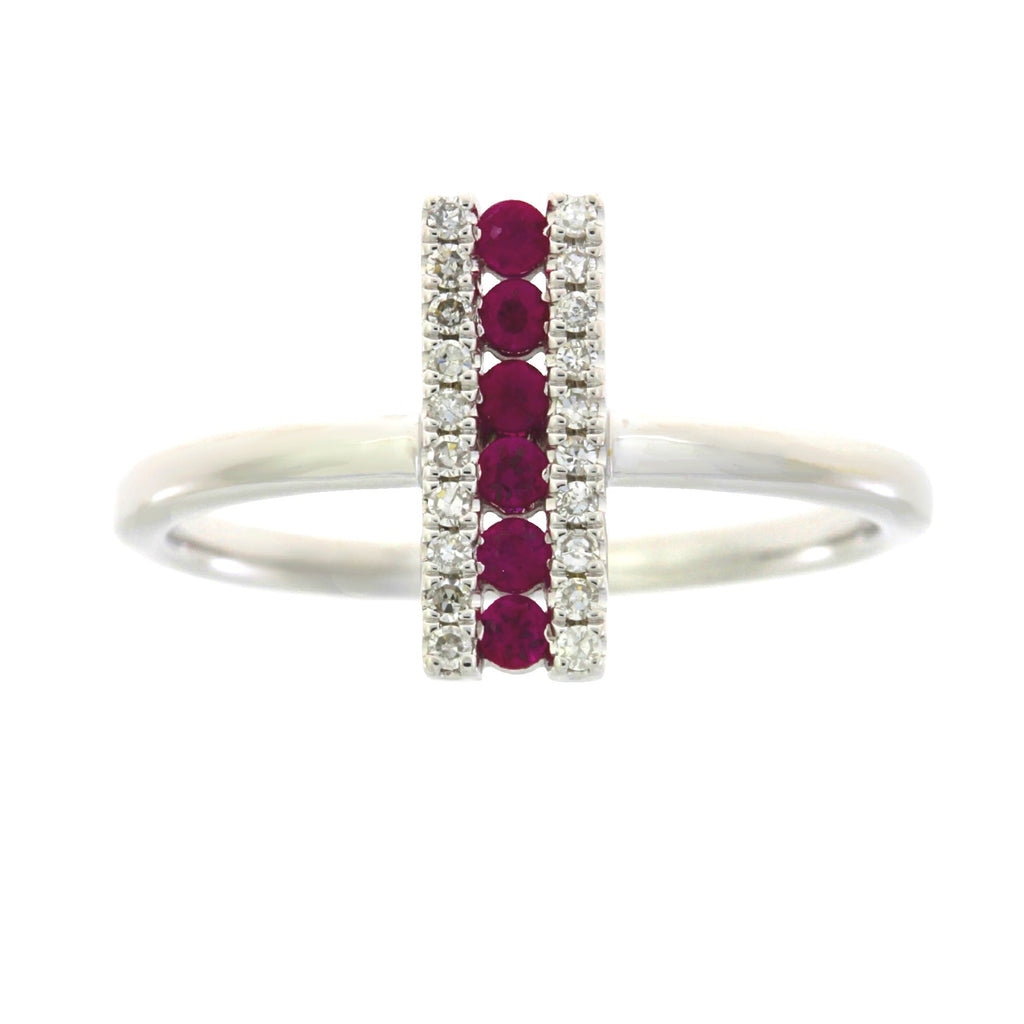 Genuine .30ct Ruby Diamond Ring 14KT White Gold