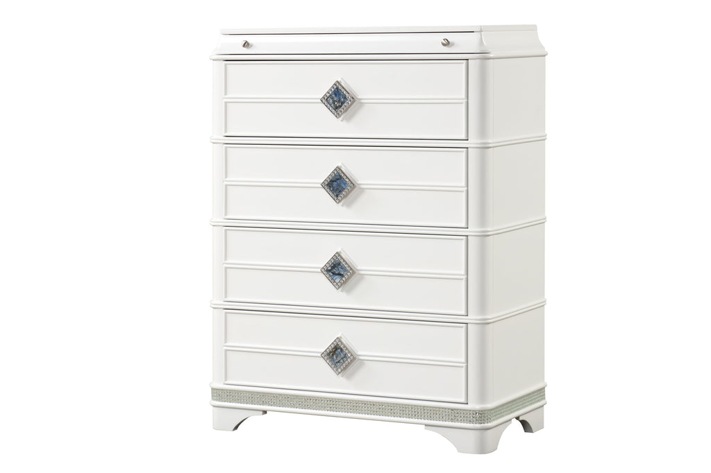 Laguna Modern Style 5 Pc King Upholstered Bedroom Set Made with Wood and Crystal Accents in White(NJ INVENTORY)