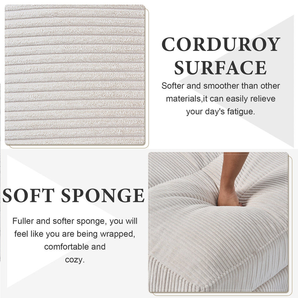 Modern corduroy modular section sofa, U-shaped convertible L-shaped sofa set with pillow, oversized sectional sofa with footstool, suitable for living room, attic, apartment, office - white 6 seat