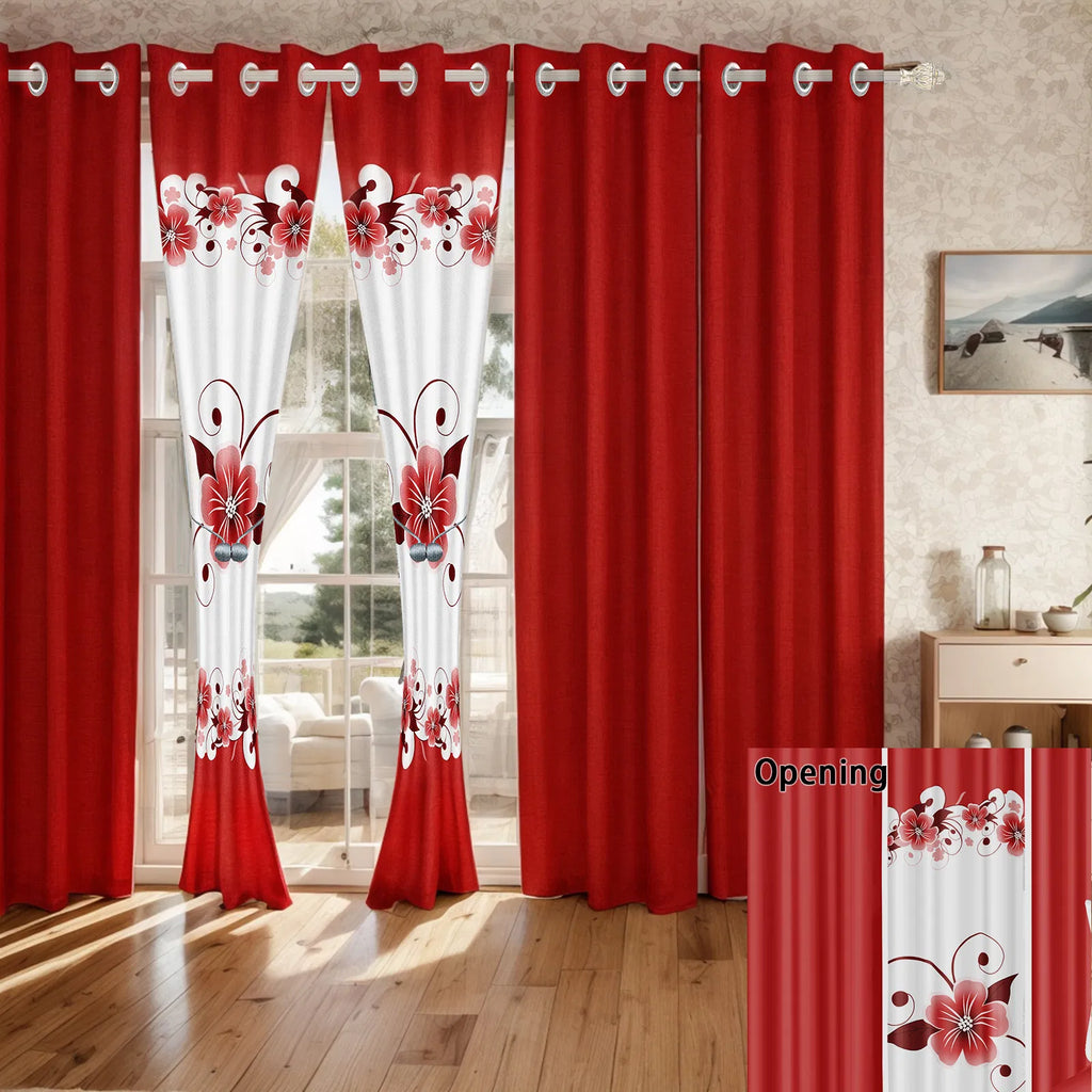 Red White Floral Duvet Cover & Curtain Set 9 Piece, Queen Size - Coordinated Bedding Bundle with Sheer Grommet Drapes, 2 Pillowcases & Matching Curtains, Machine Washable