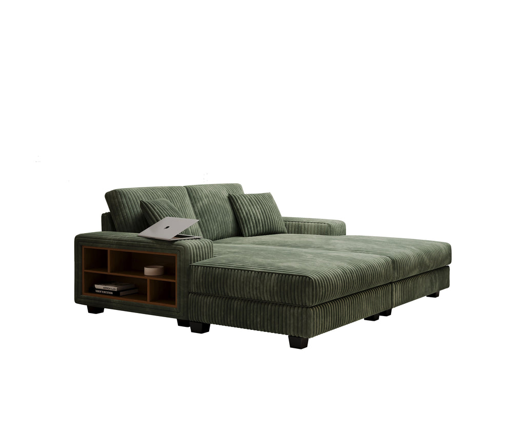 Convertible combination sofa, corduroy fabric, fluffy modern sleeper sofa chair, oversized combination living room double lounge chair, Green