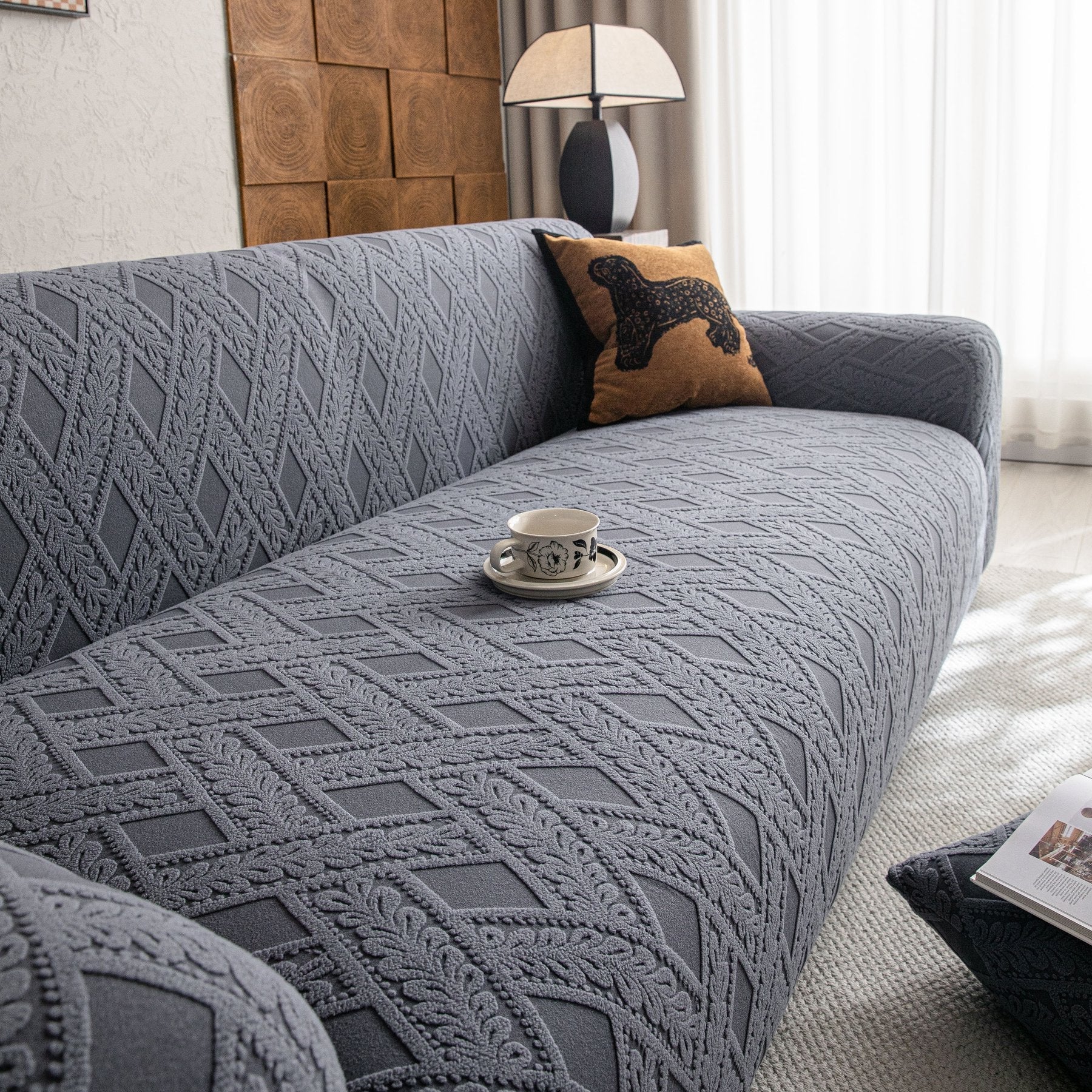 High Stretch 3D Jacquard Sofa Slipcovers, Pet Friendly Non Slip Sofa Cover Washable