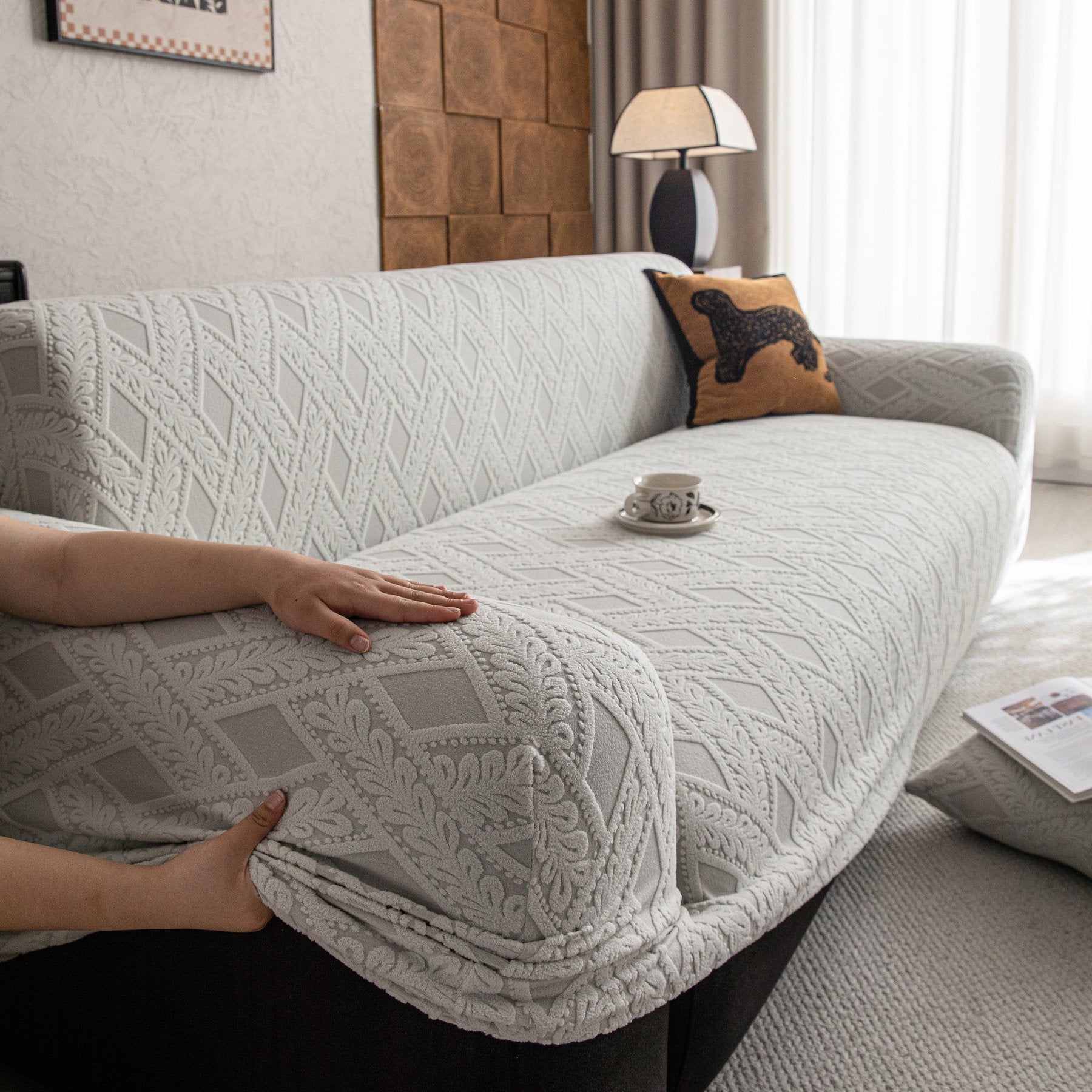 High Stretch 3D Jacquard Sofa Slipcovers, Pet Friendly Non Slip Sofa Cover Washable