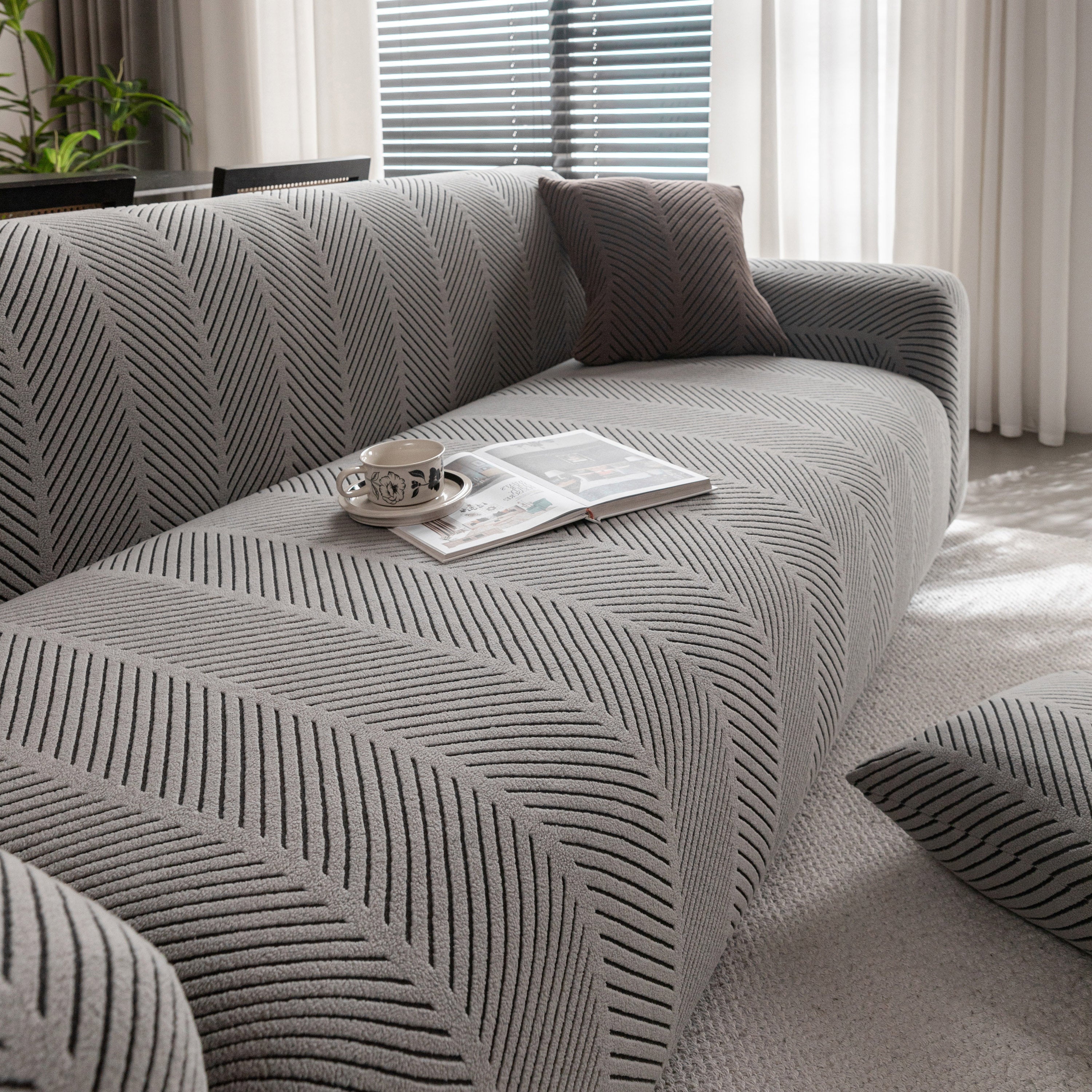 High Stretch Chevron Sofa Cover, Soft Washable Textured Jacquard Slipcover for Couch