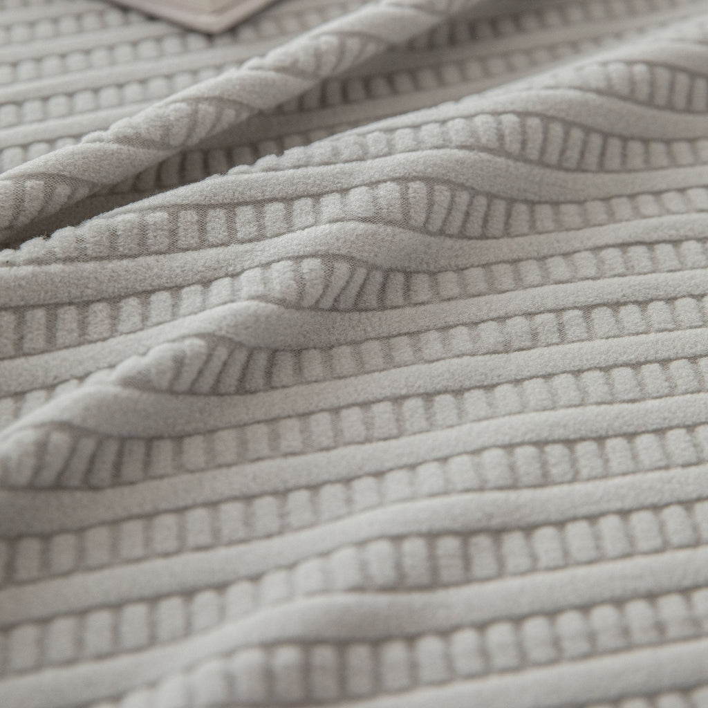 3D Grid Jacquard Sofa Cover, High Stretch Plush Waffle Couch Slipcover with Tie Straps