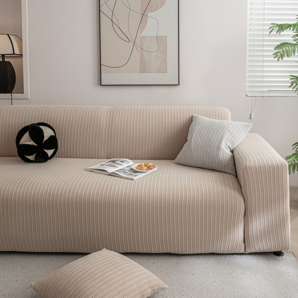 3D Grid Jacquard Sofa Cover, High Stretch Plush Waffle Couch Slipcover with Tie Straps