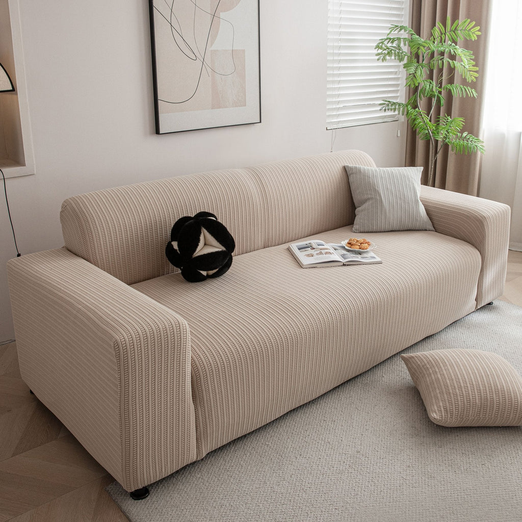 3D Grid Jacquard Sofa Cover, High Stretch Plush Waffle Couch Slipcover with Tie Straps