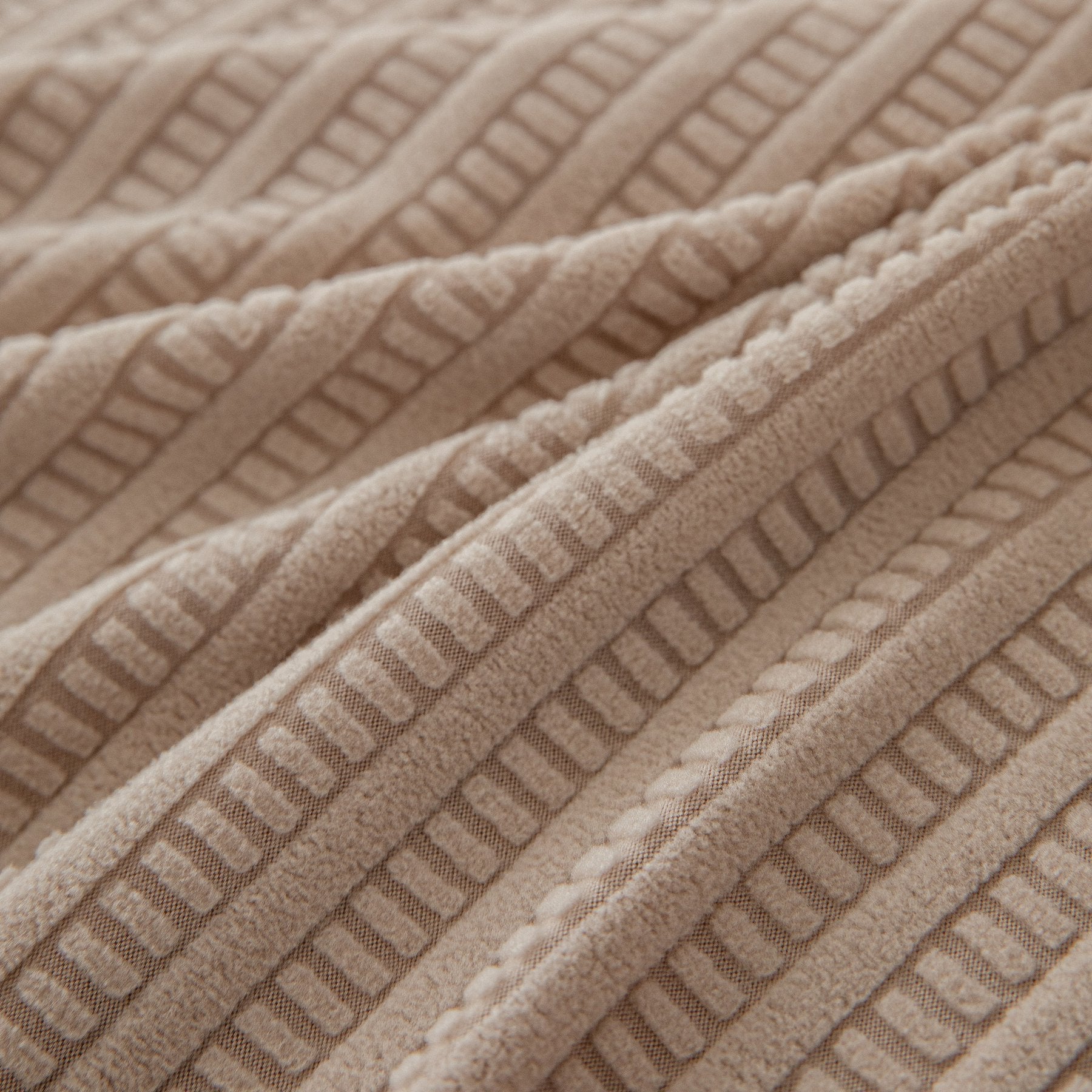 3D Grid Jacquard Sofa Cover, High Stretch Plush Waffle Couch Slipcover with Tie Straps