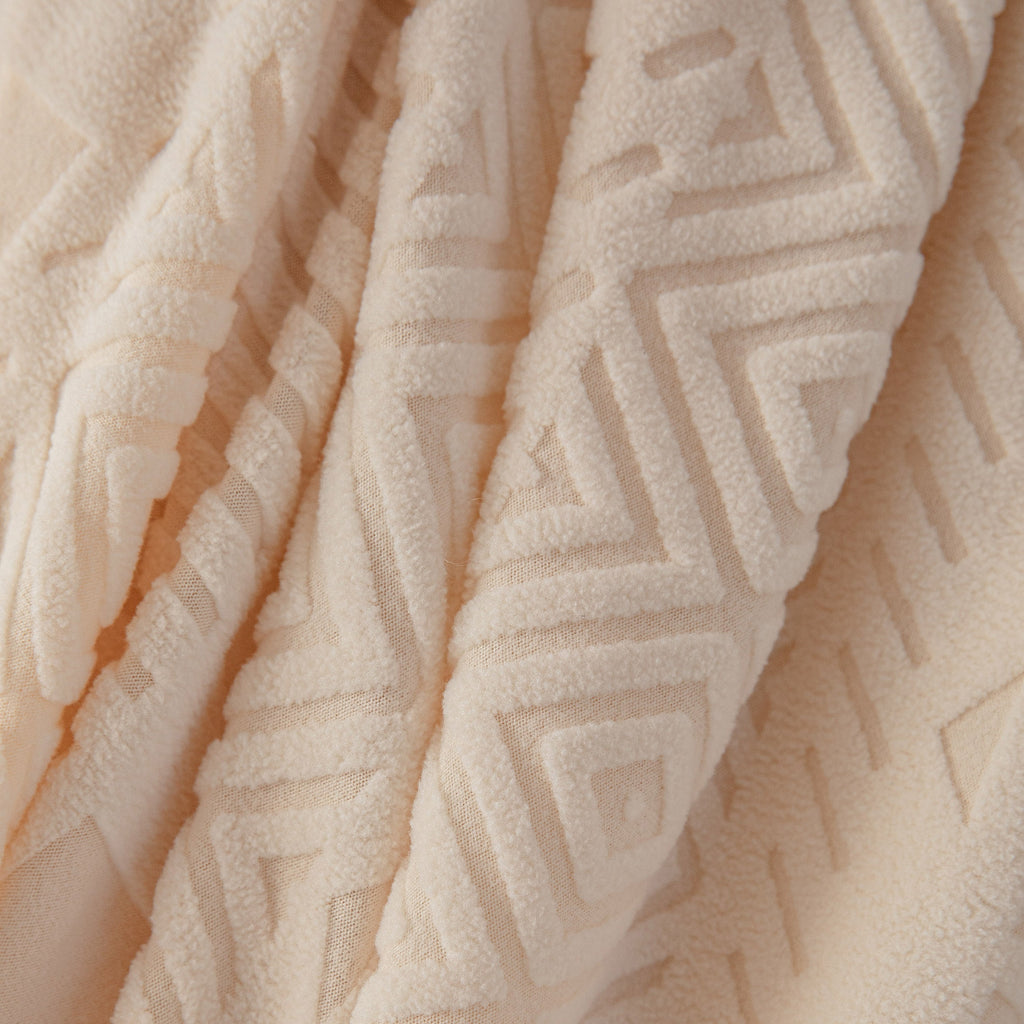 High Stretch Embossed Geometric Slipcover for Couch, Cozy Plush Fleece Couch Cover
