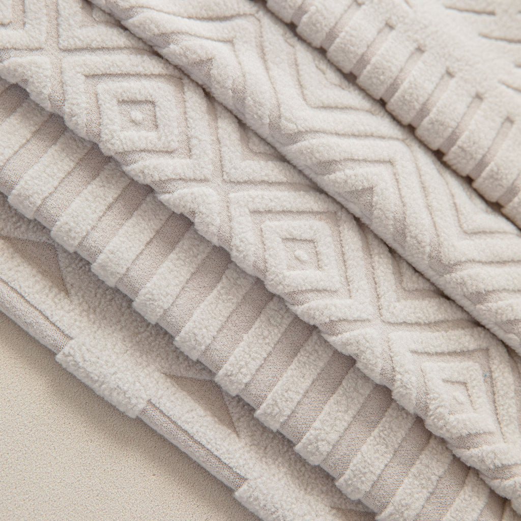 High Stretch Embossed Geometric Slipcover for Couch, Cozy Plush Fleece Couch Cover