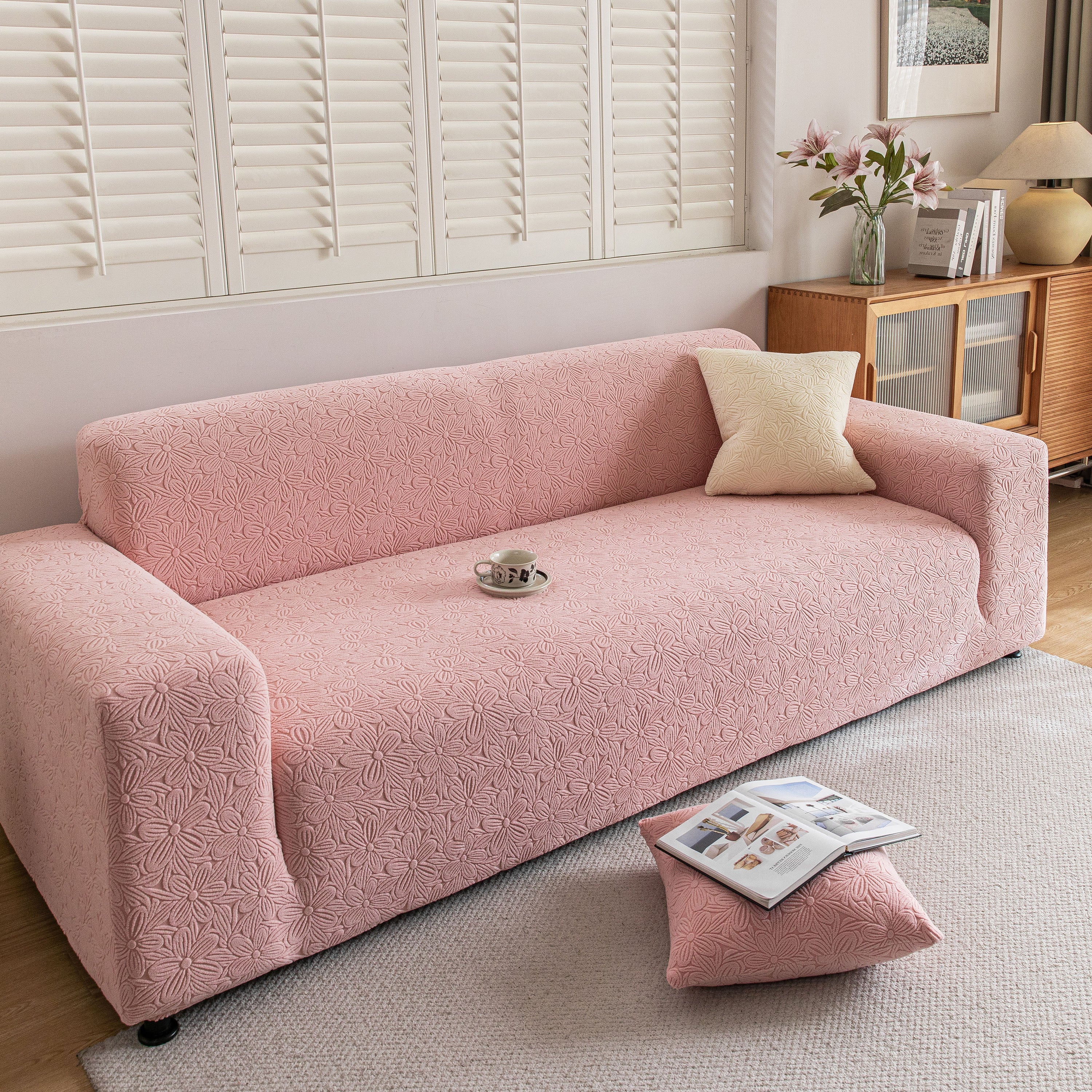 High Elastic Floral Couch Slipcover, Jacquard Stretch Non-Slip Furniture Protector