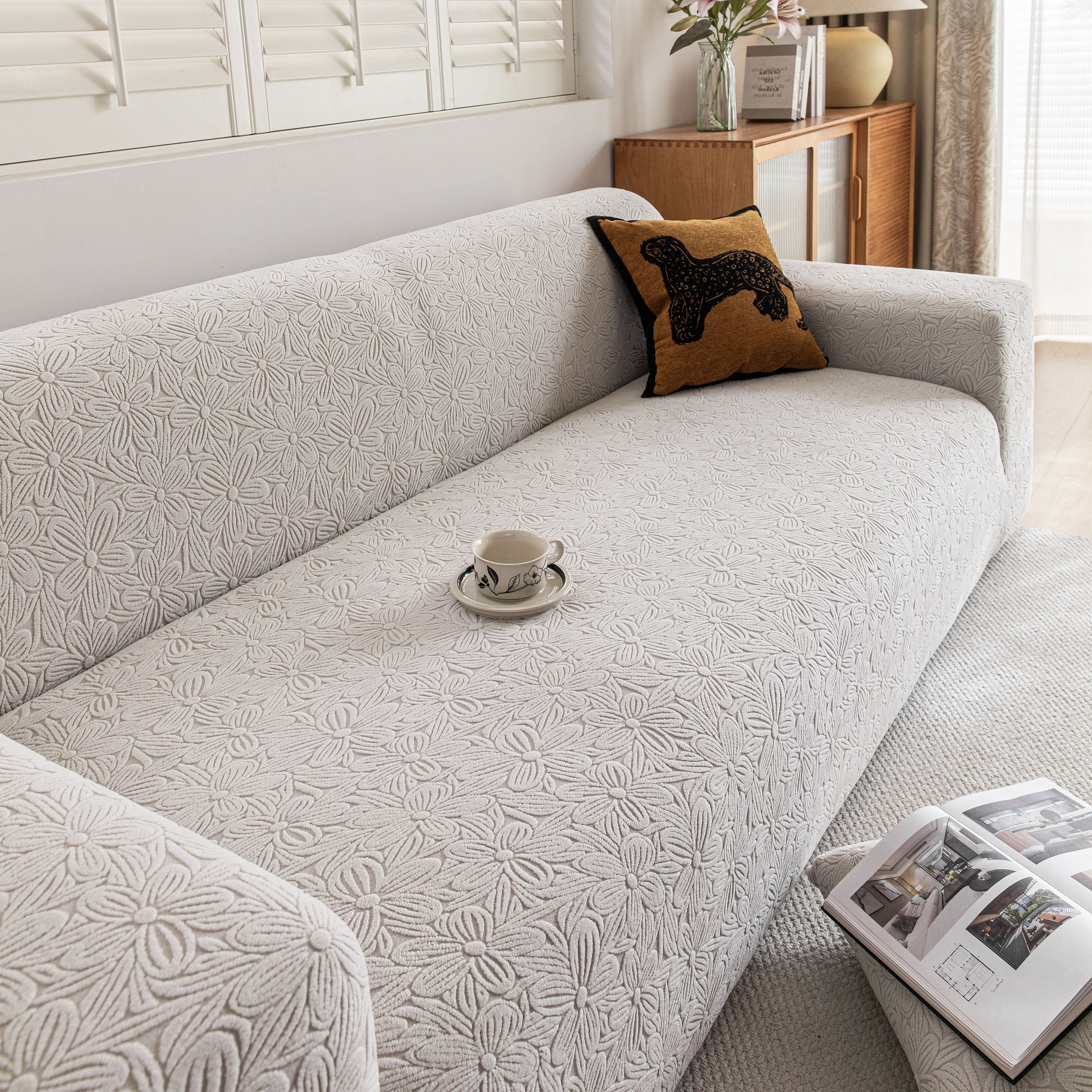 High Elastic Floral Couch Slipcover, Jacquard Stretch Non-Slip Furniture Protector