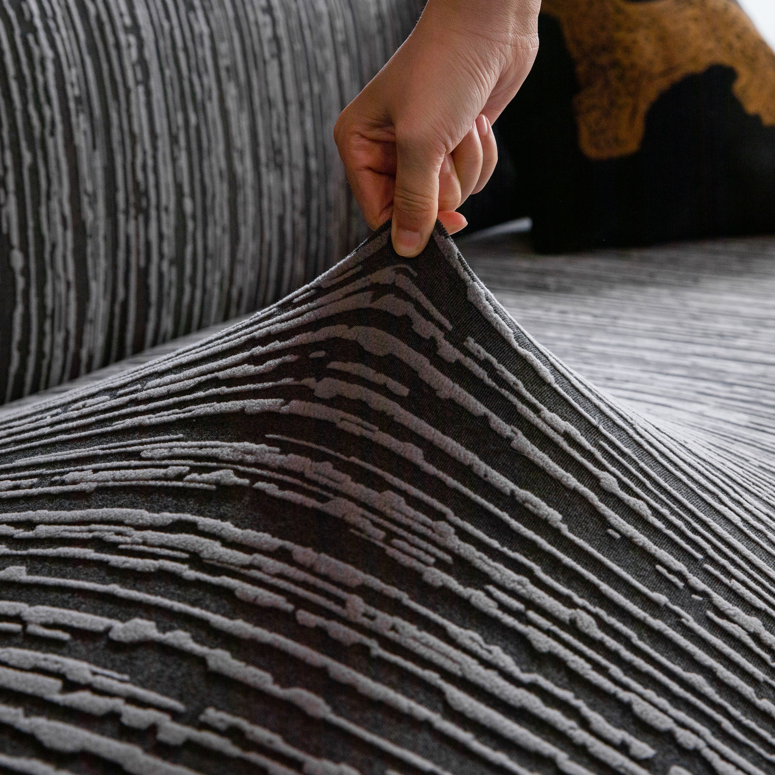 High Stretch Couch Slipcover with Abstract Stripe, Washable Non-Slip Cover for Dogs