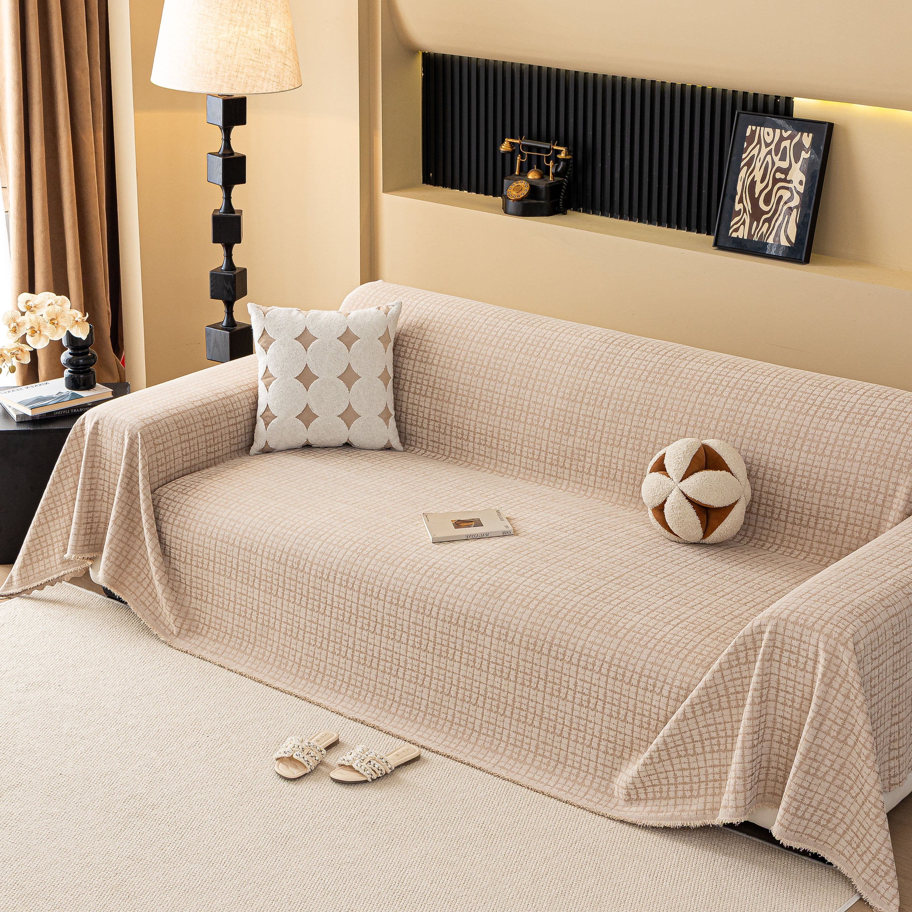 Jacquard Textured Couch Cover Throw, Soft Thick Decorative Slipcover for Couch