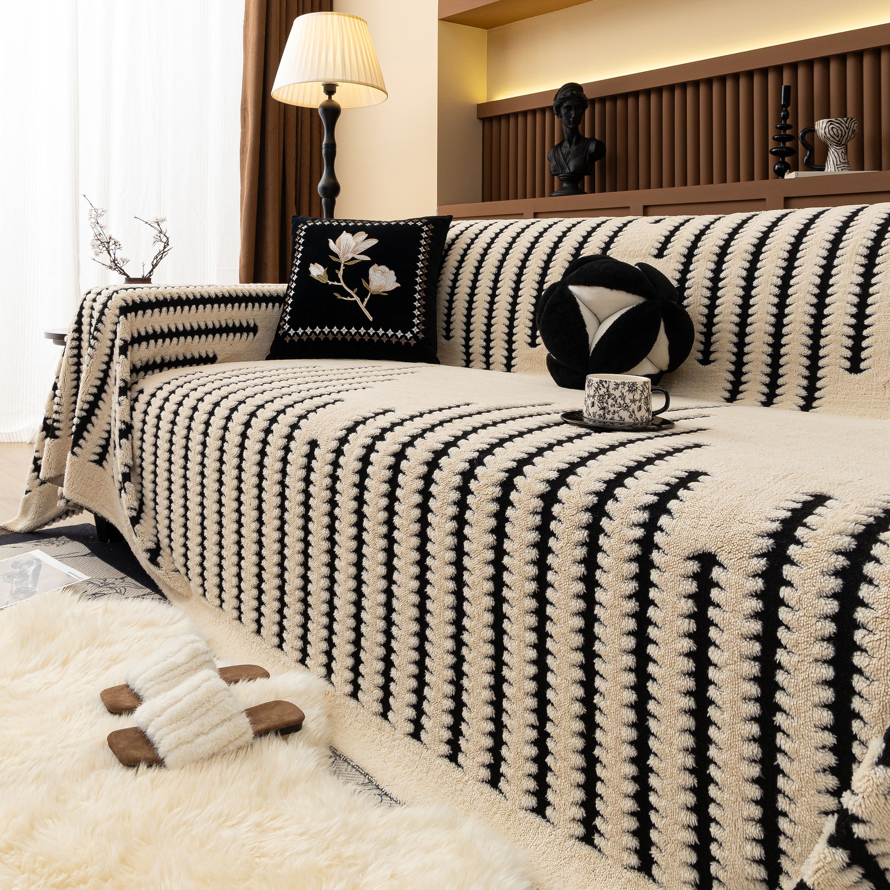 Jacquard Fleece Throw Blanket for Couch Plush Fuzzy Cozy Soft Blankets and Throws for Sofa
