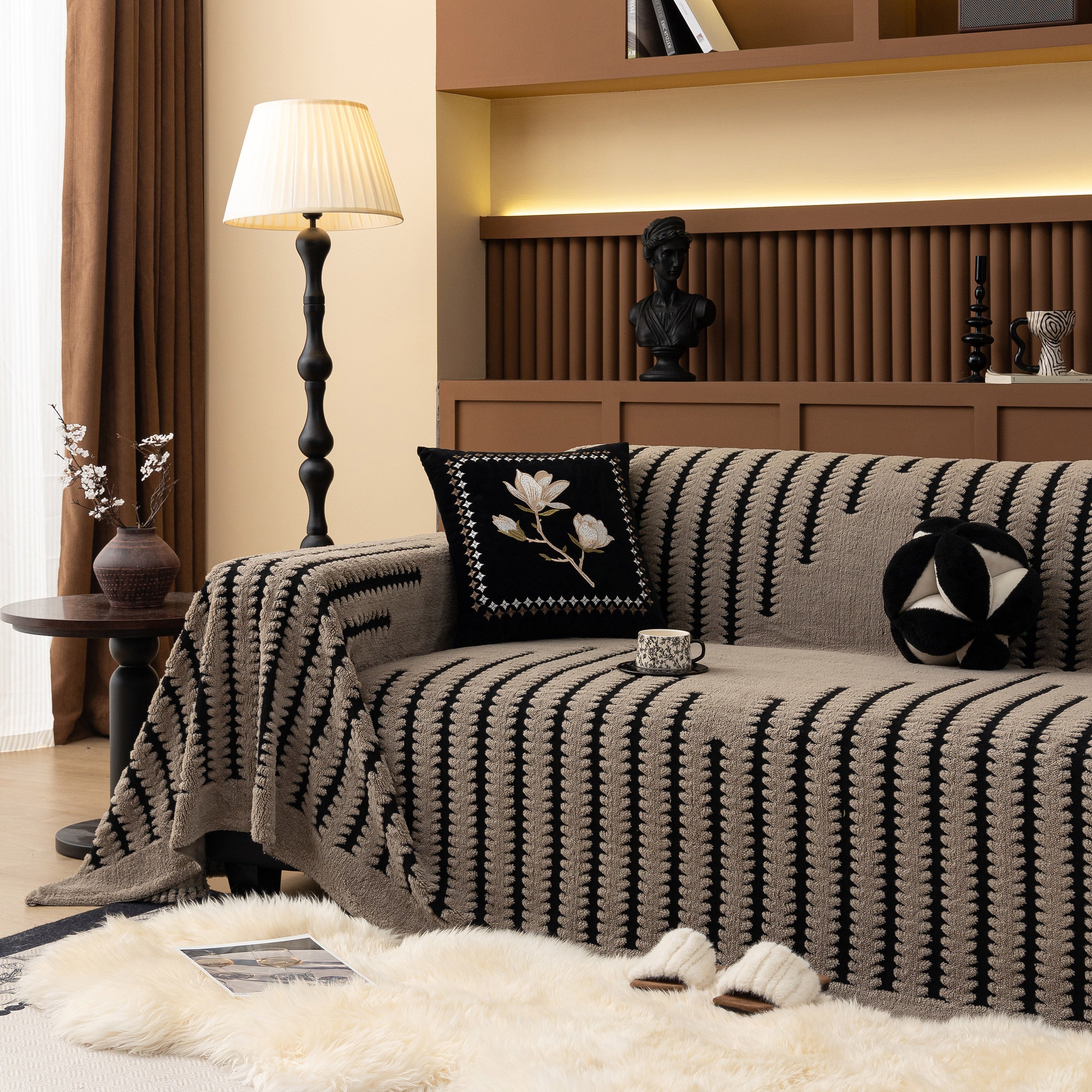 Jacquard Fleece Throw Blanket for Couch Plush Fuzzy Cozy Soft Blankets and Throws for Sofa