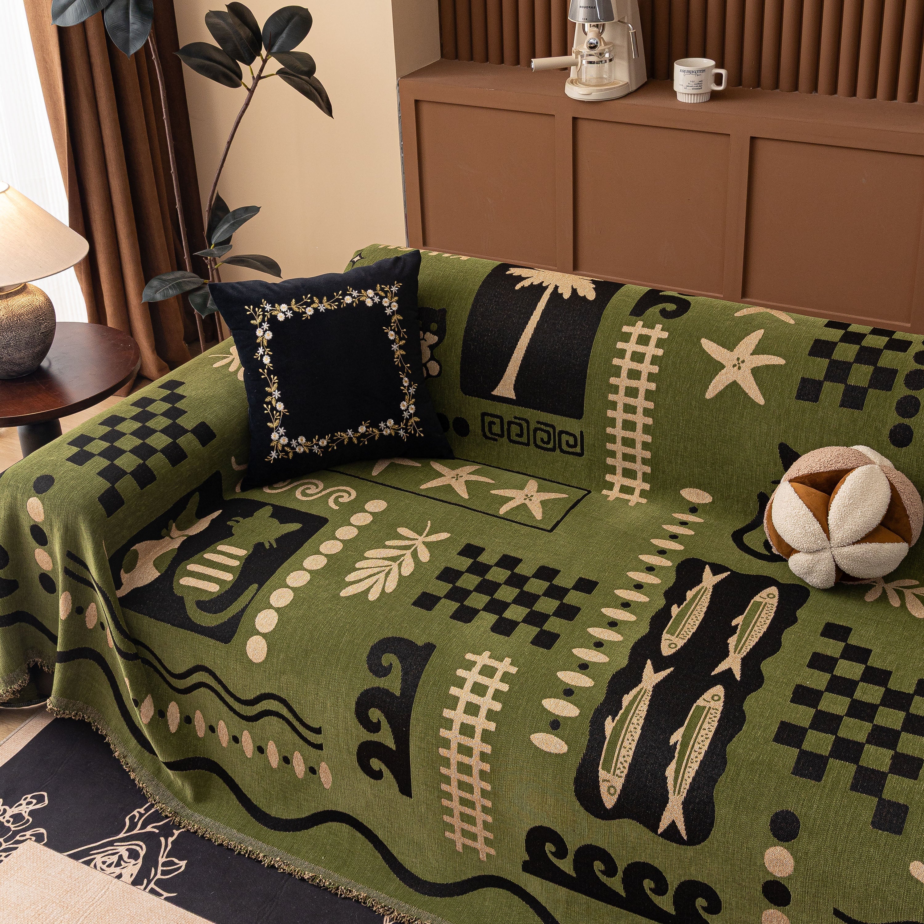 Boho Chic Woven Throw Blanket for Couch, Washable Couch Cover for Pets, Dogs, Cats