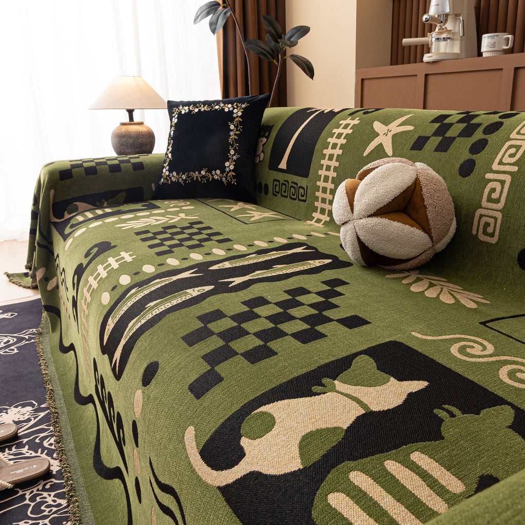 Boho Chic Woven Throw Blanket for Couch, Washable Couch Cover for Pets, Dogs, Cats