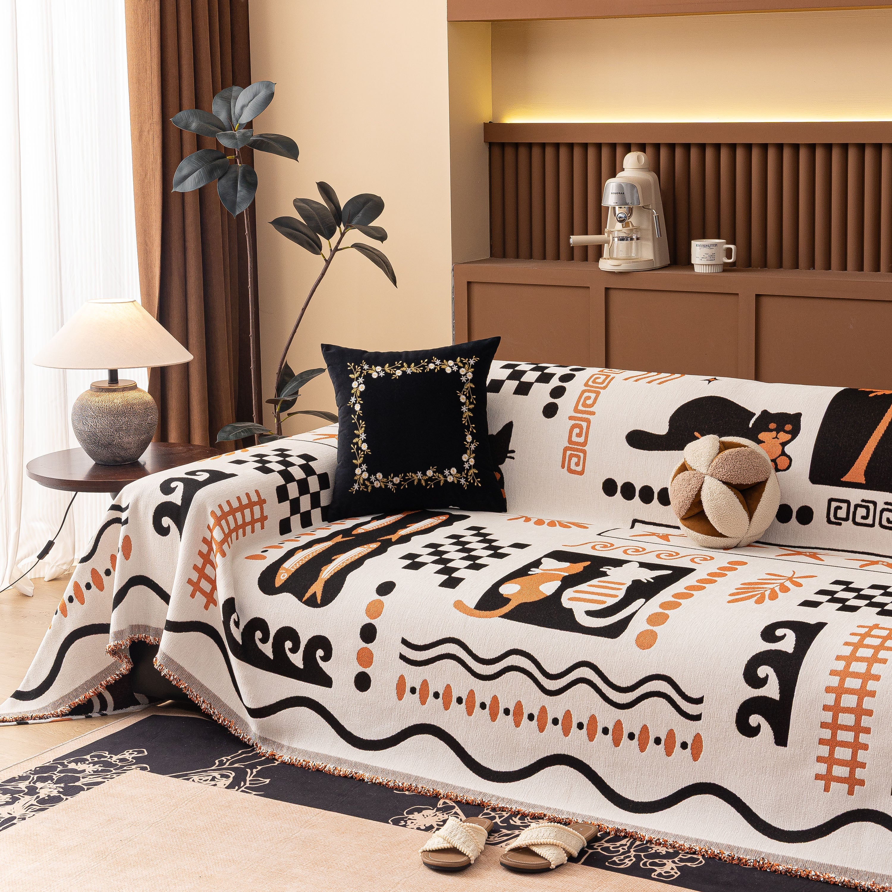 Boho Chic Woven Throw Blanket for Couch, Washable Couch Cover for Pets, Dogs, Cats