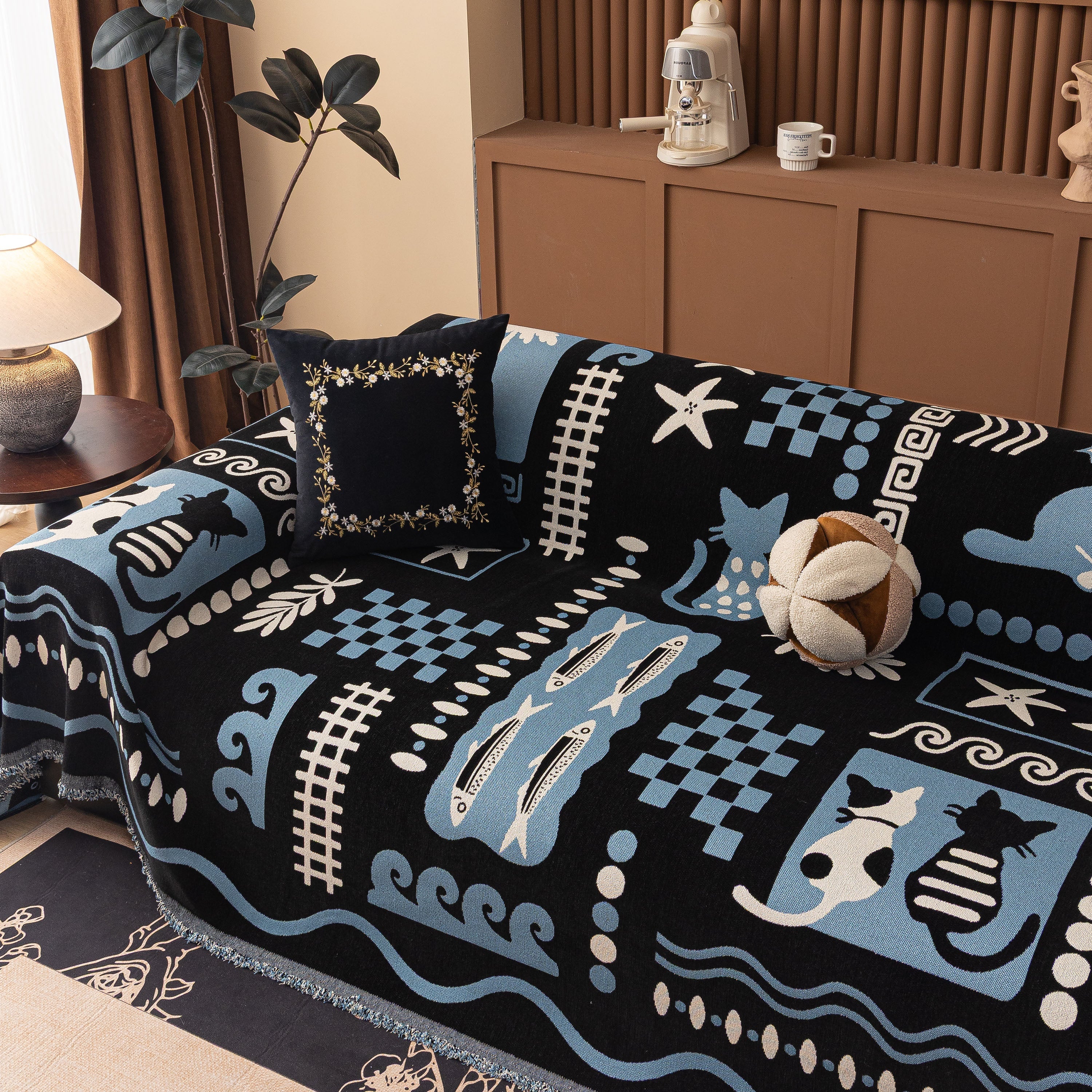 Boho Chic Woven Throw Blanket for Couch, Washable Couch Cover for Pets, Dogs, Cats