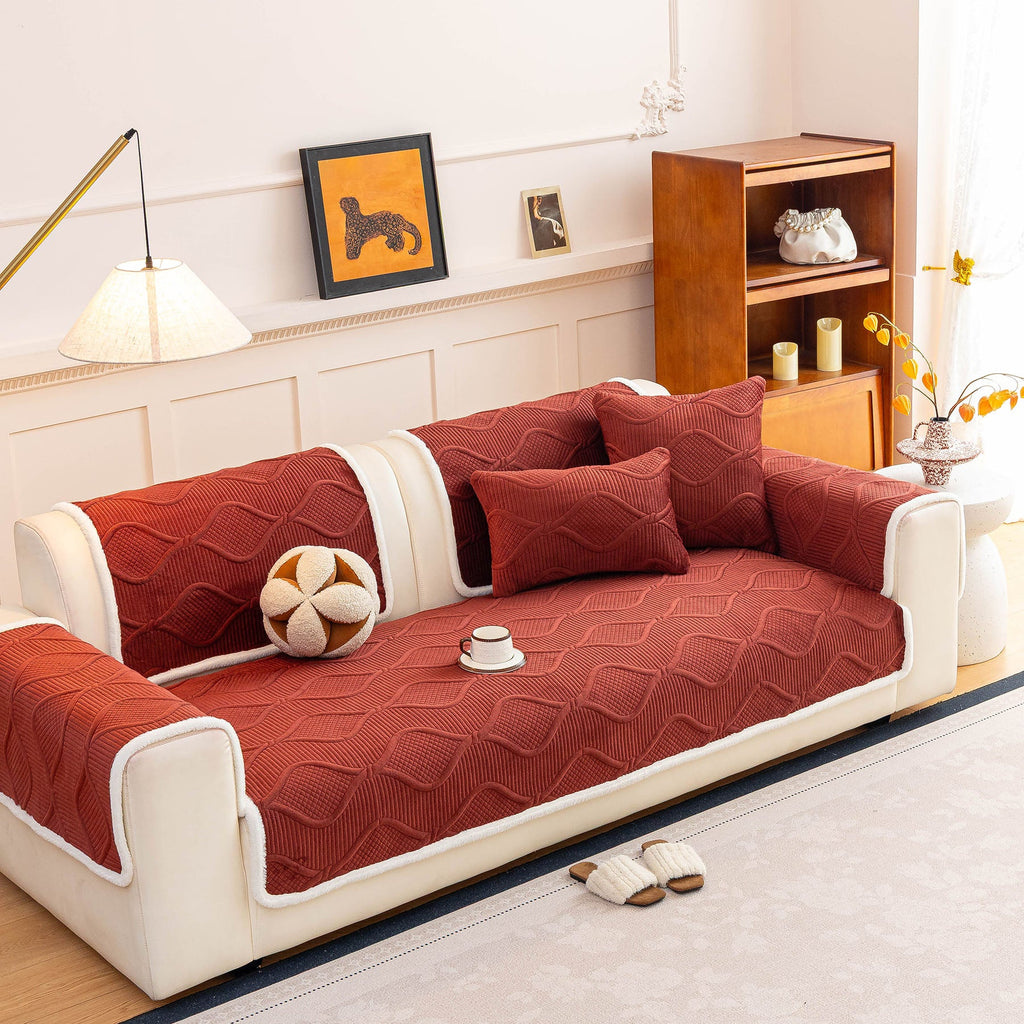Thickened Crystal Velvet Sofa Cover, Non-Slip Quilted Couch Protector for Pets & Kids