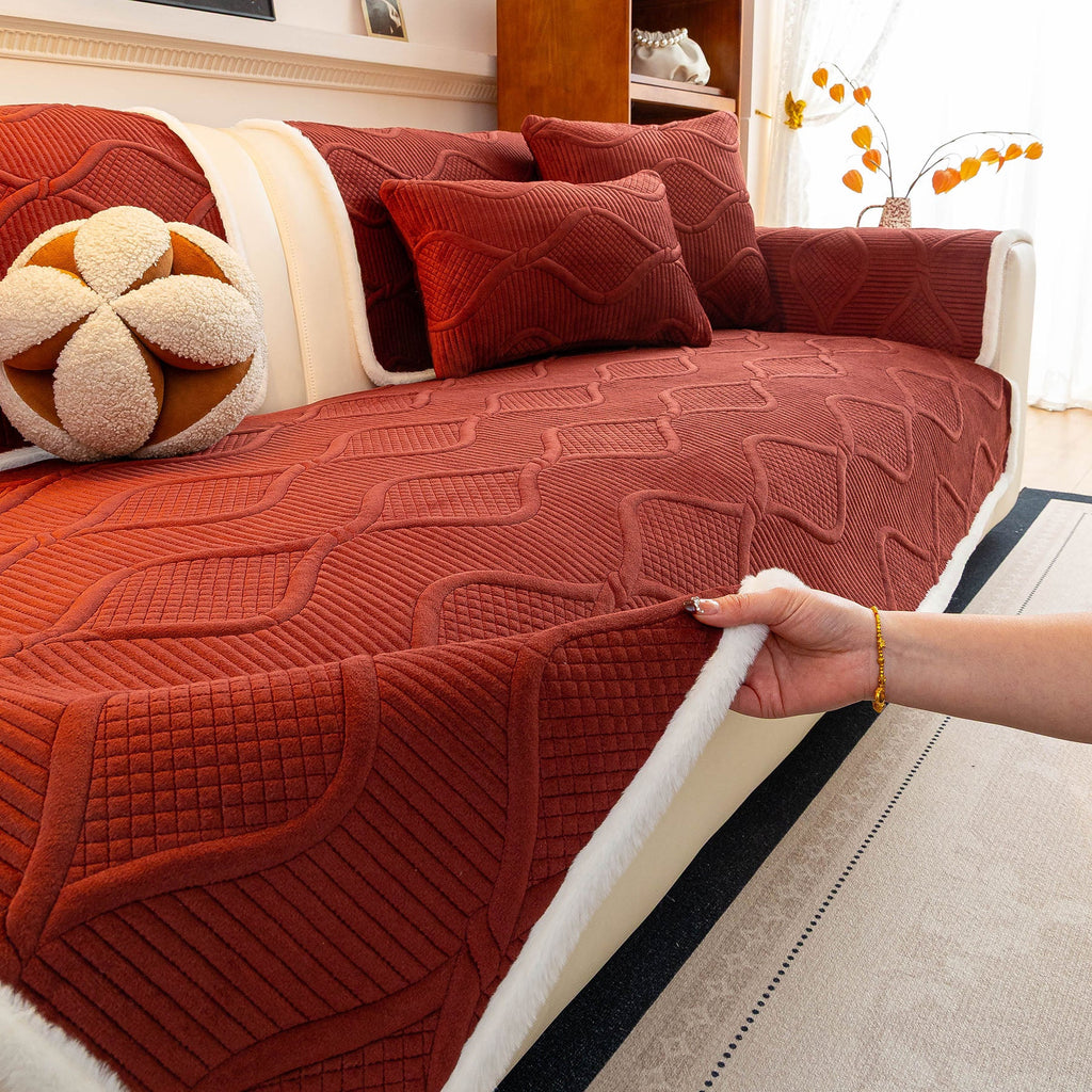 Thickened Crystal Velvet Sofa Cover, Non-Slip Quilted Couch Protector for Pets & Kids