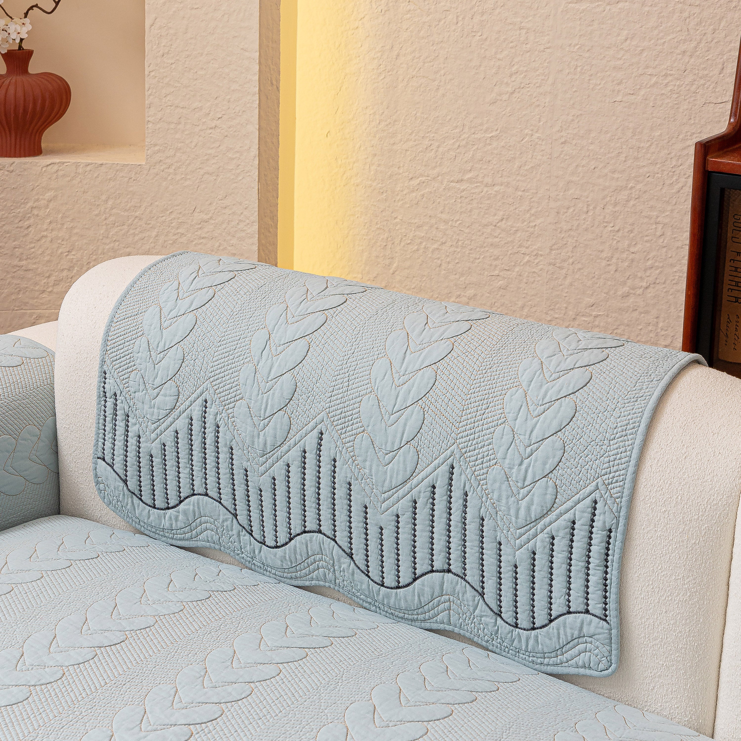 3D Quilted Thick Cotton Sofa Cover Non-Slip Couch Throw for Fabric & Leather Sofas