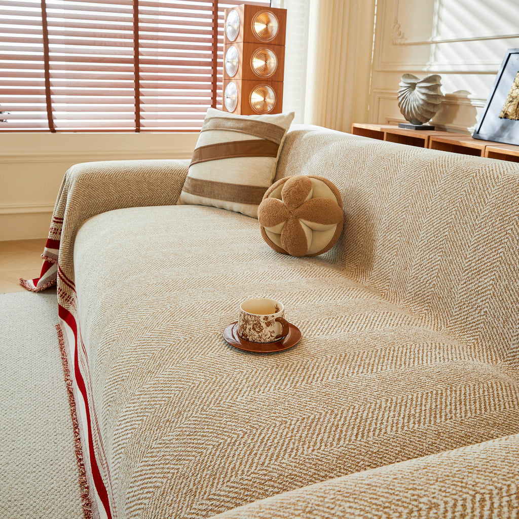 Reversible Herringbone Sofa Cover, 2-in-1 Classic British Throw Blanket for Couch
