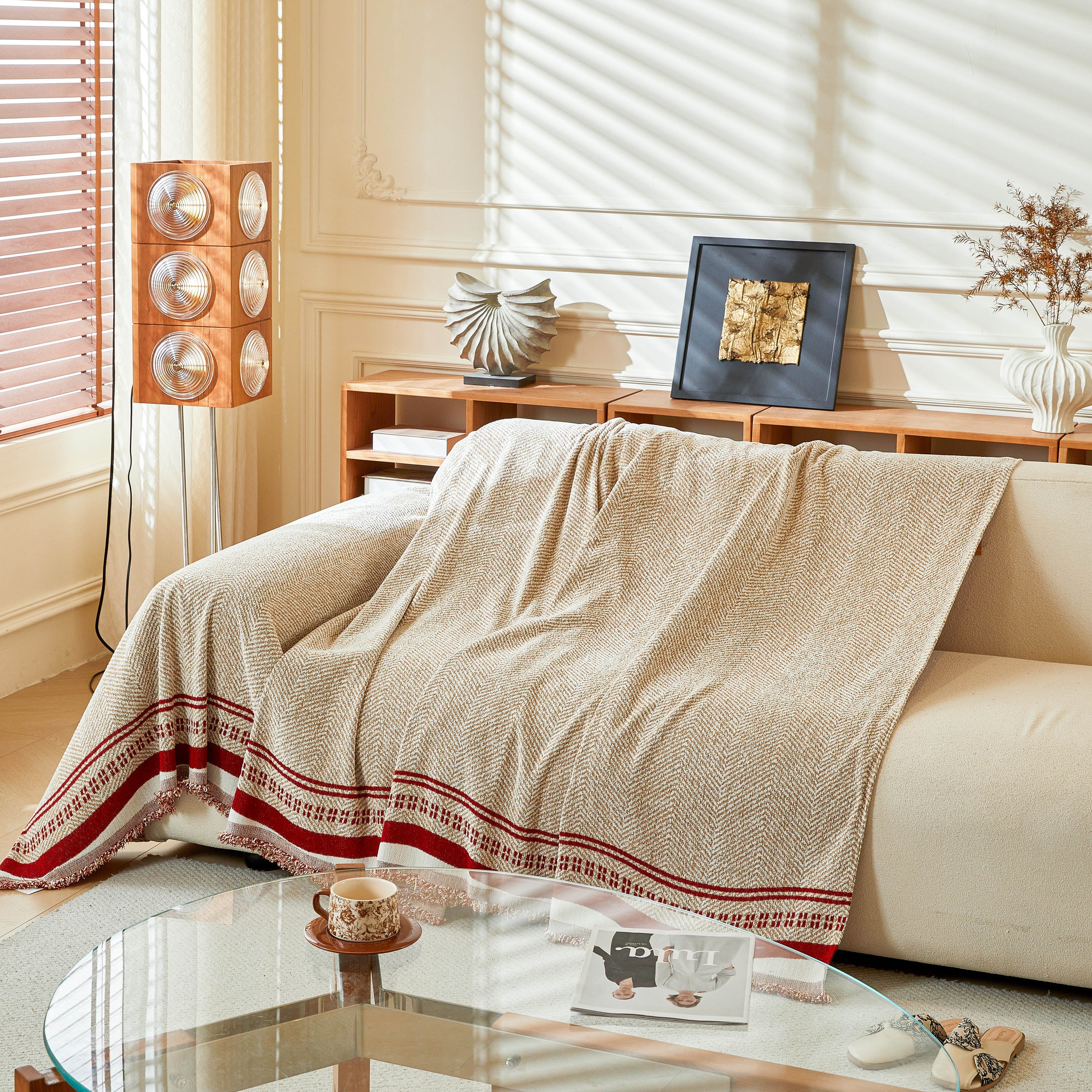 Reversible Herringbone Sofa Cover, 2-in-1 Classic British Throw Blanket for Couch