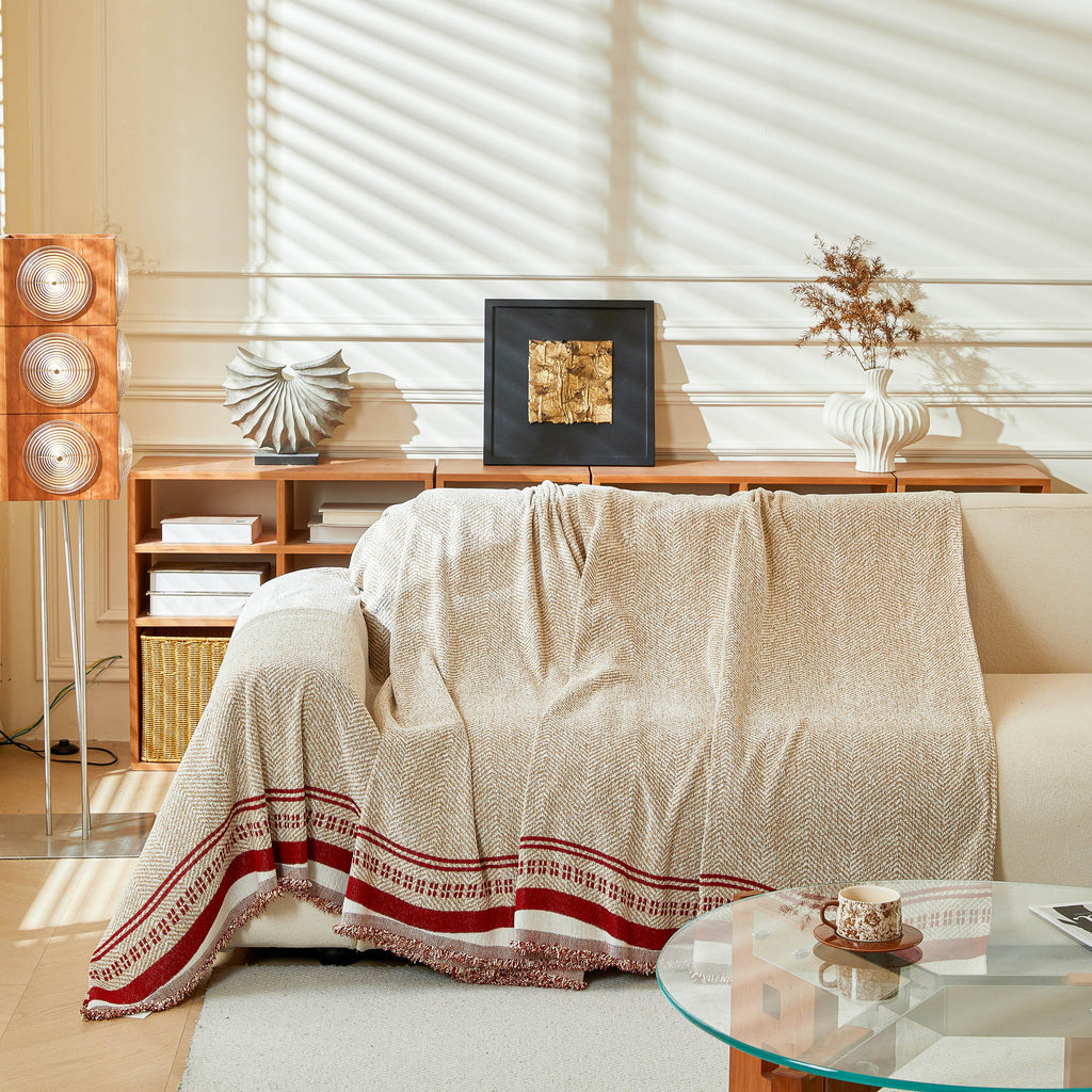 Reversible Herringbone Sofa Cover, 2-in-1 Classic British Throw Blanket for Couch