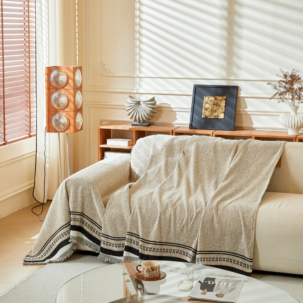 Reversible Herringbone Sofa Cover, 2-in-1 Classic British Throw Blanket for Couch