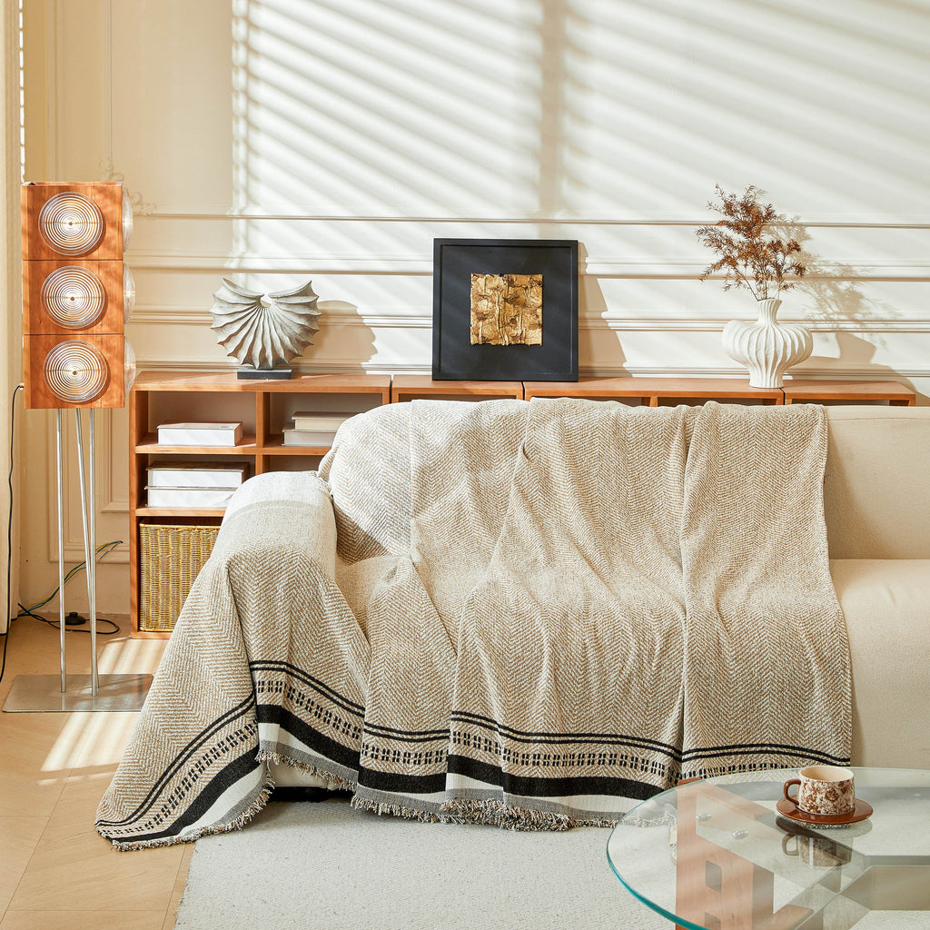 Reversible Herringbone Sofa Cover, 2-in-1 Classic British Throw Blanket for Couch