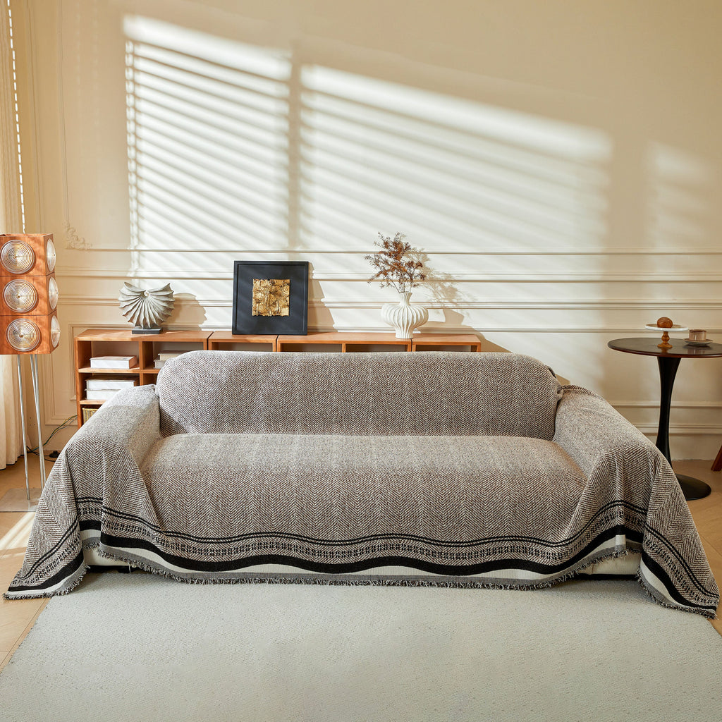 Reversible Herringbone Sofa Cover, 2-in-1 Classic British Throw Blanket for Couch