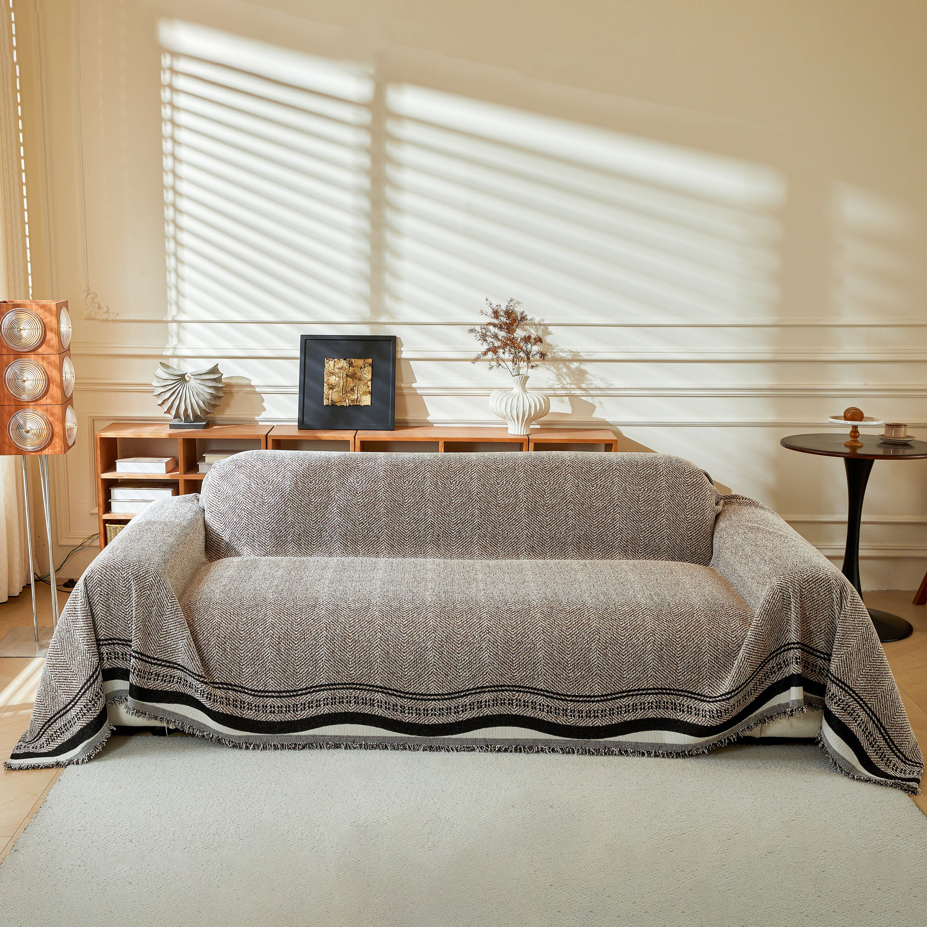 Reversible Herringbone Sofa Cover, 2-in-1 Classic British Throw Blanket for Couch