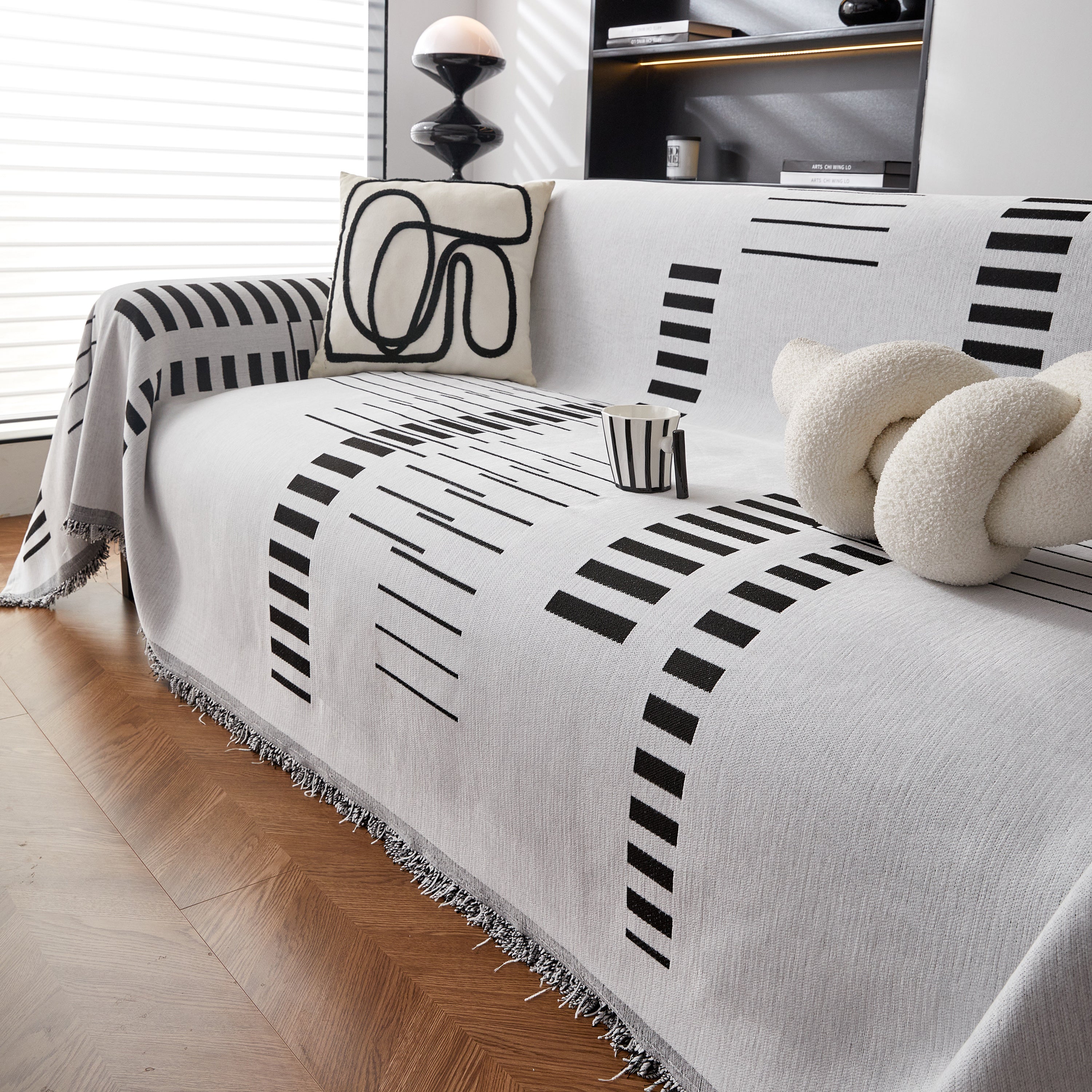 Reversible Chenille Couch Cover Blanket with Tassel Large Boho Futon Cover L Shaped Sectional Cover