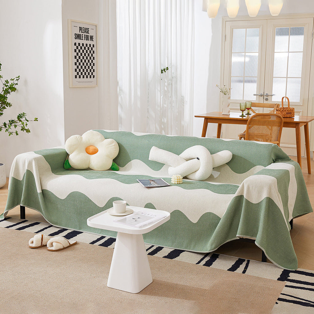 Chenille Minimalist Wavy Sofa Throw Cover, Cozy Blankets for Couch, Machine Washable Couch Protector