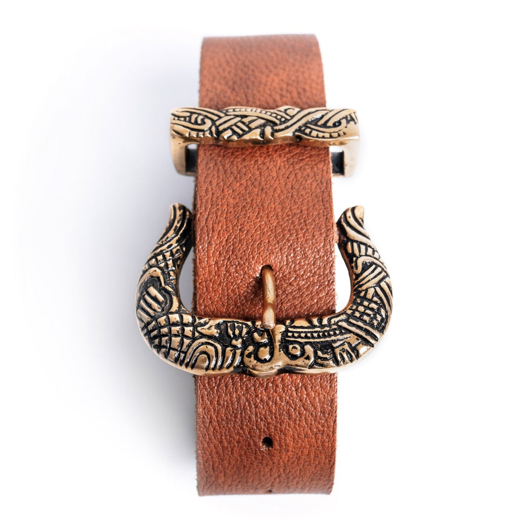 Viking Leather Belt – Brass Buckle Medieval Belt