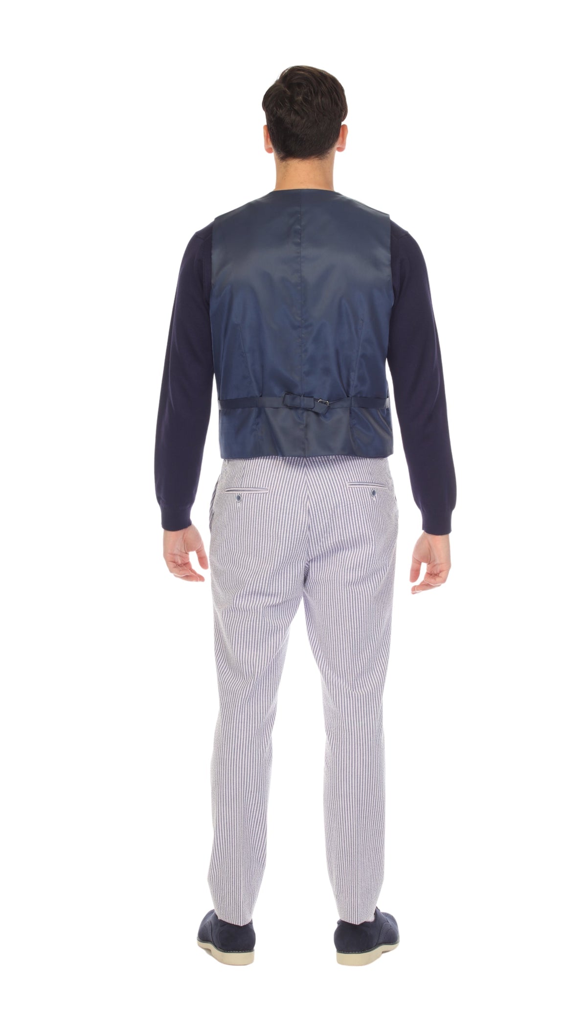 Men's Navy Grant Double Breasted Seersucker Vest