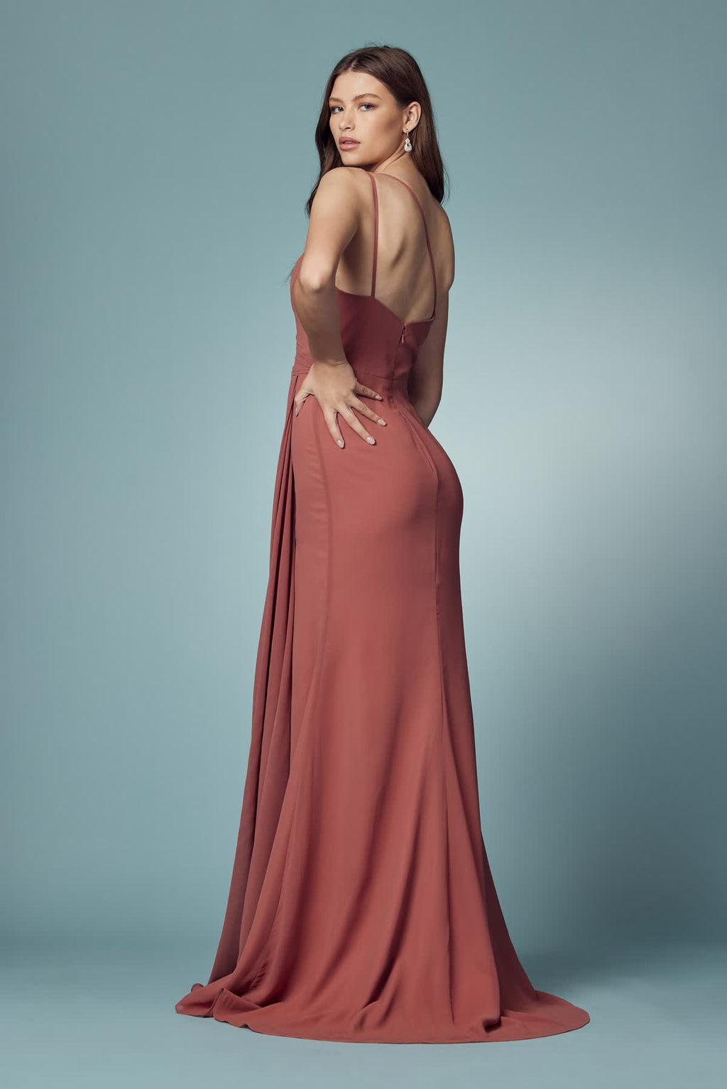 Sleeveless Sheath Bridesmaid Dress w/ One Shoulder Neckline & Pleated Details NXE1005