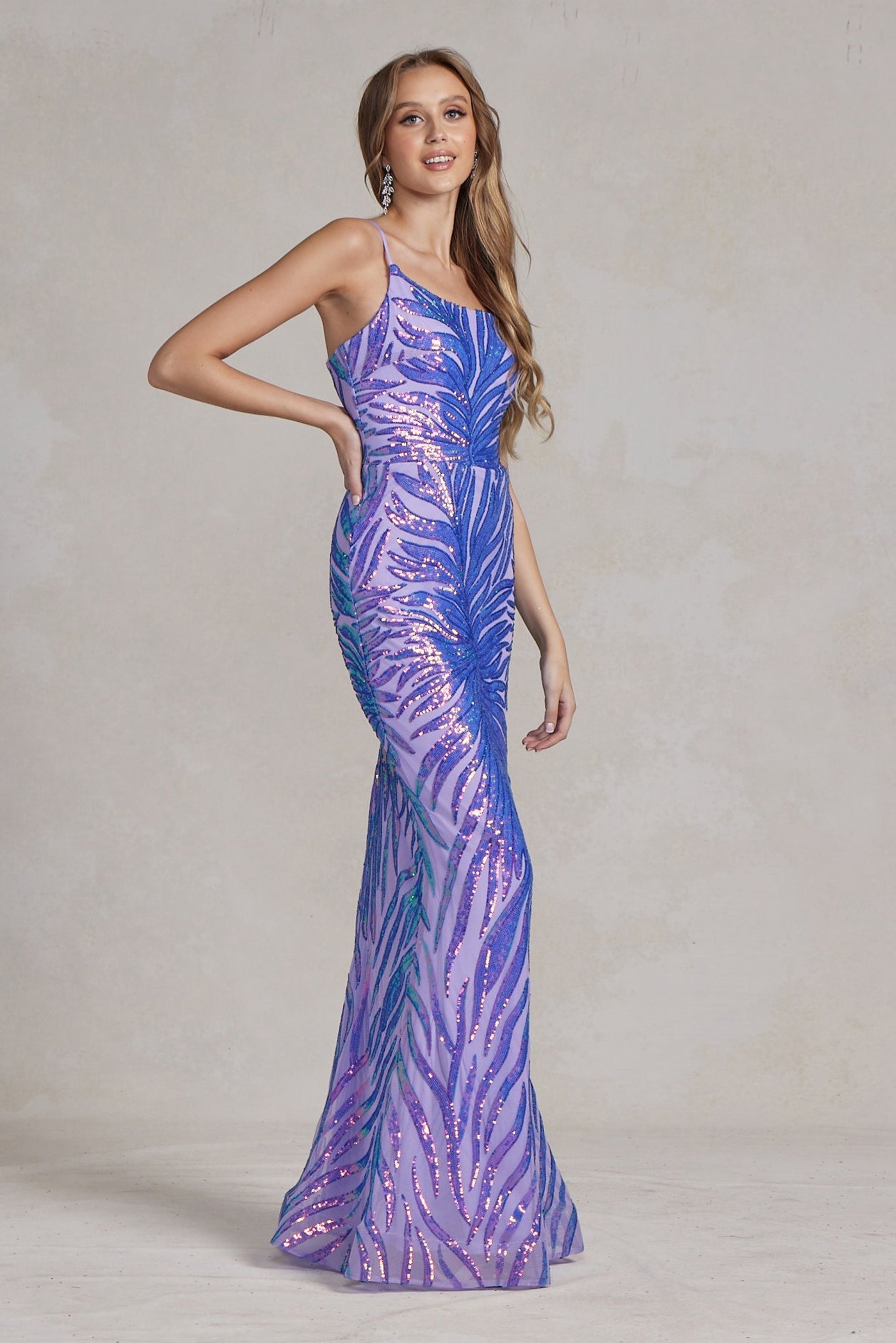 Intricate Sequins Embellished One Shoulder Stunning Dress w/ Mermaid Cut NXR1204