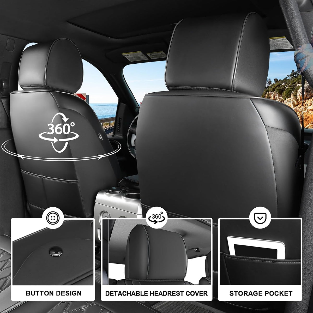 Umbrauto Seat Cover for Chevy Silverado/GMC Sierra 1500 2007-2013&2019-2026,3D Laser-Scan Custom Fit 2500/3500HD 2020-2026 Crew/Double Cab, Nappa Leather, Waterproof, Full Coverage, Airbag Compatible,Black
