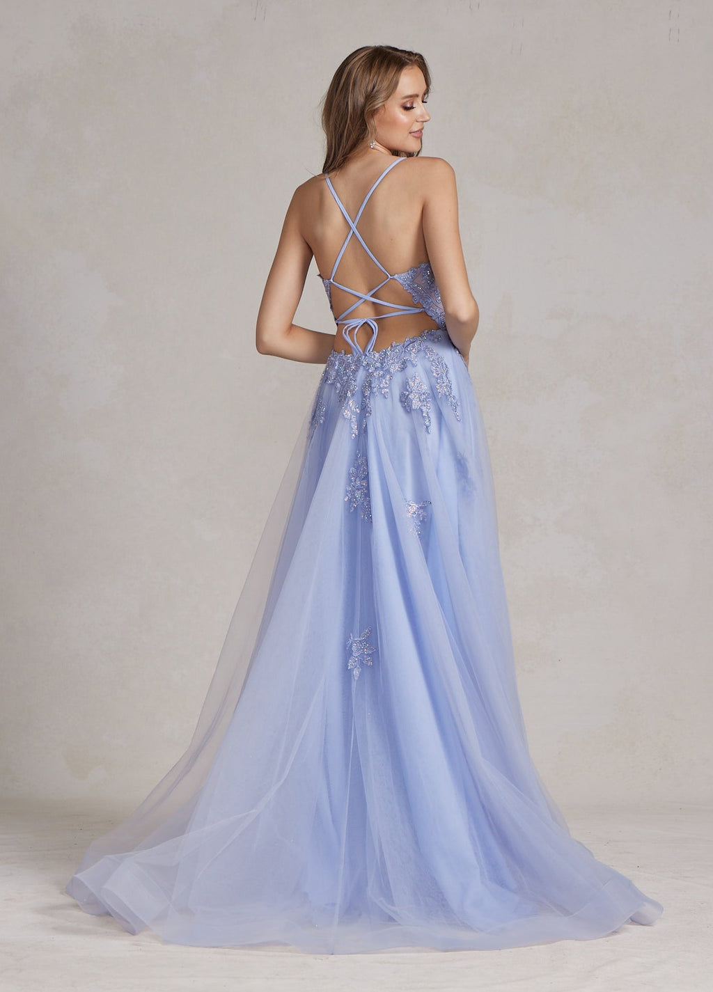 Romantic Floral Lace Embellished A-Line Graduation Dress w/ Charming Leg Slit NXG1149