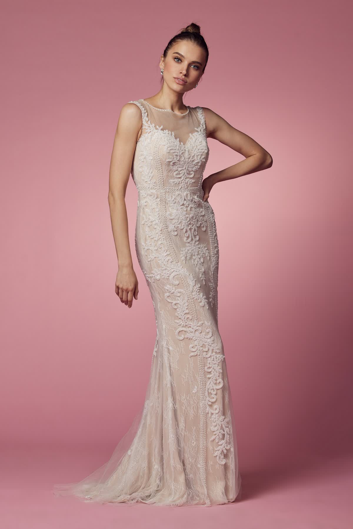 Floral Lace Embellished Long Sheath Plus Size Gown Gown w/ Delicate Beadwork NXE1006P