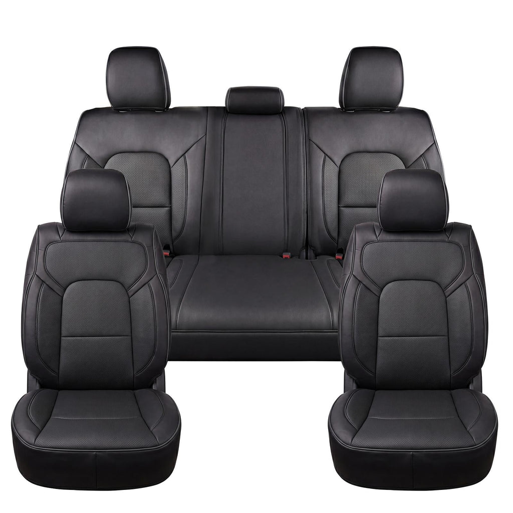 Umbrauto Car Seat Covers for Dodge RAM, Premium Nappa Waterproof Leather Seat Cushion Fits 2009-2026 RAM 1500/2500/3500 Crew Quad Mega Cab with Curved Bench,Full Set, Black