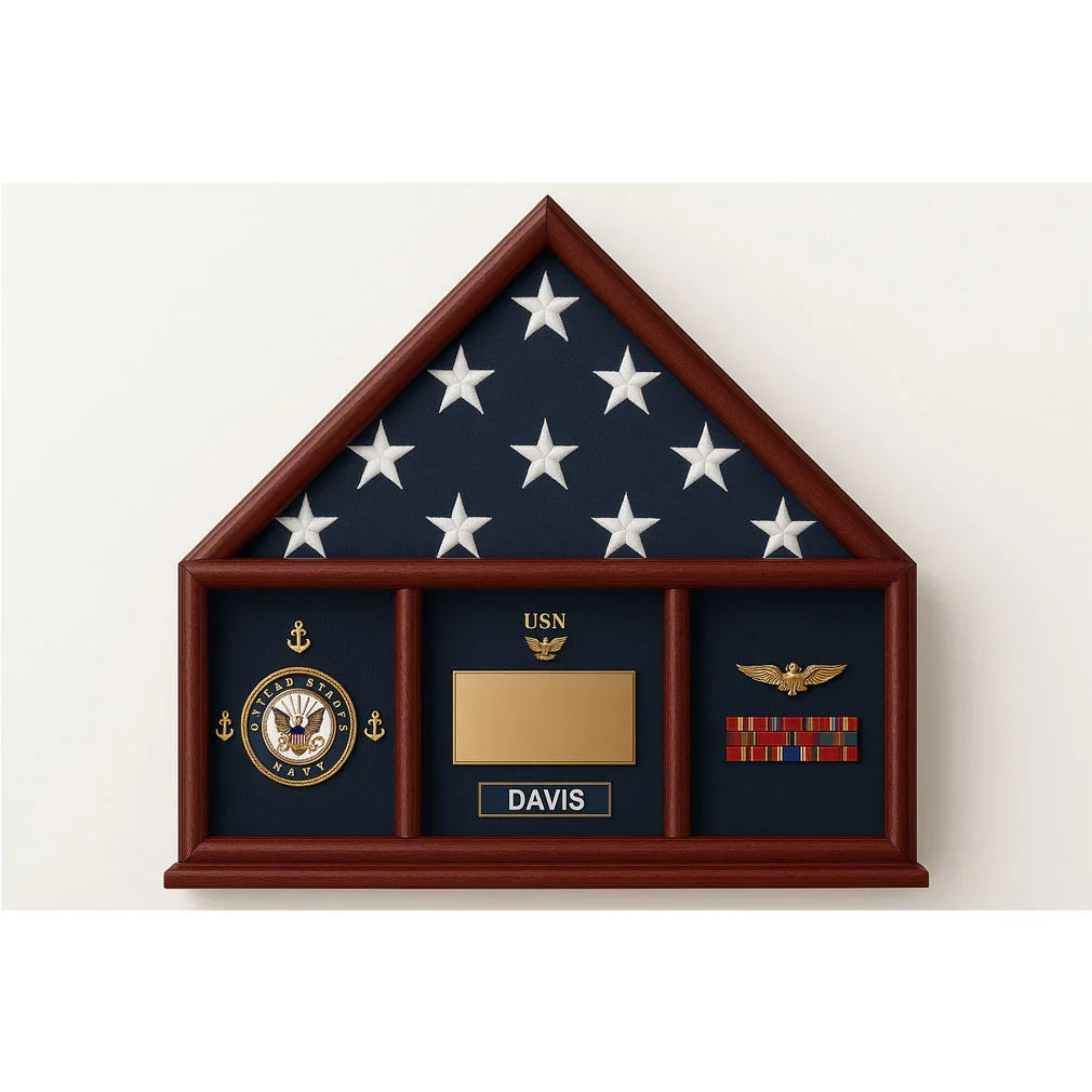 Oak 3 x 5 flag memorial case, Walnut Case
