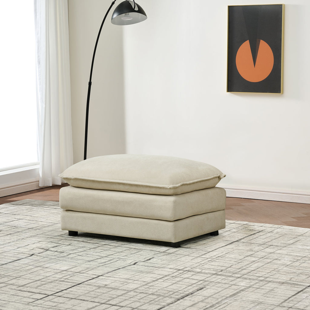 Modular Ottoman-Style Deep Seat Chenille Sofa with Cushions, Off-White, 110-Inch L-Shaped